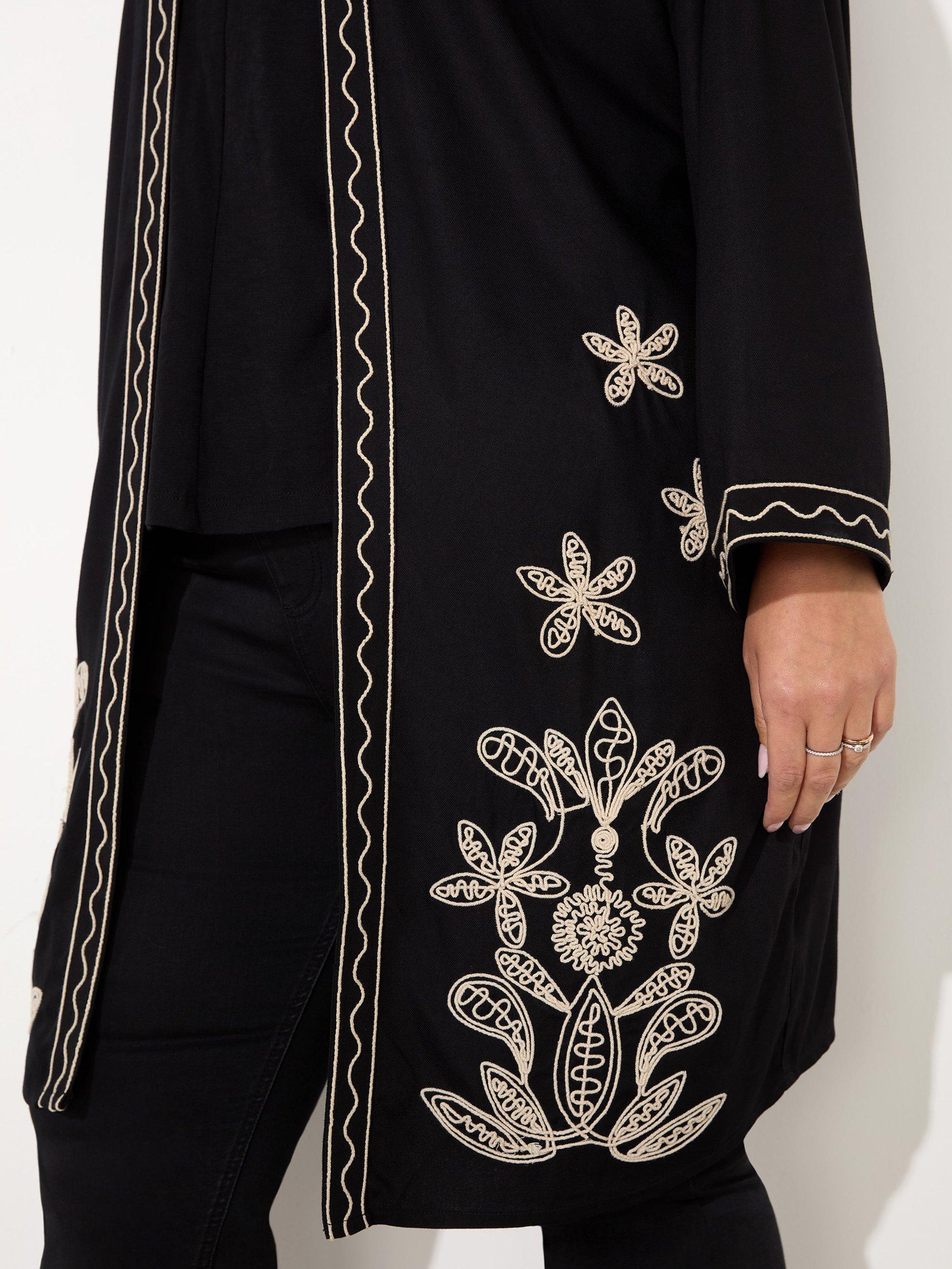 Product image 6 of 6, which shows Live Unlimited Curve Embroidered Contrast Kimono, Black, 18