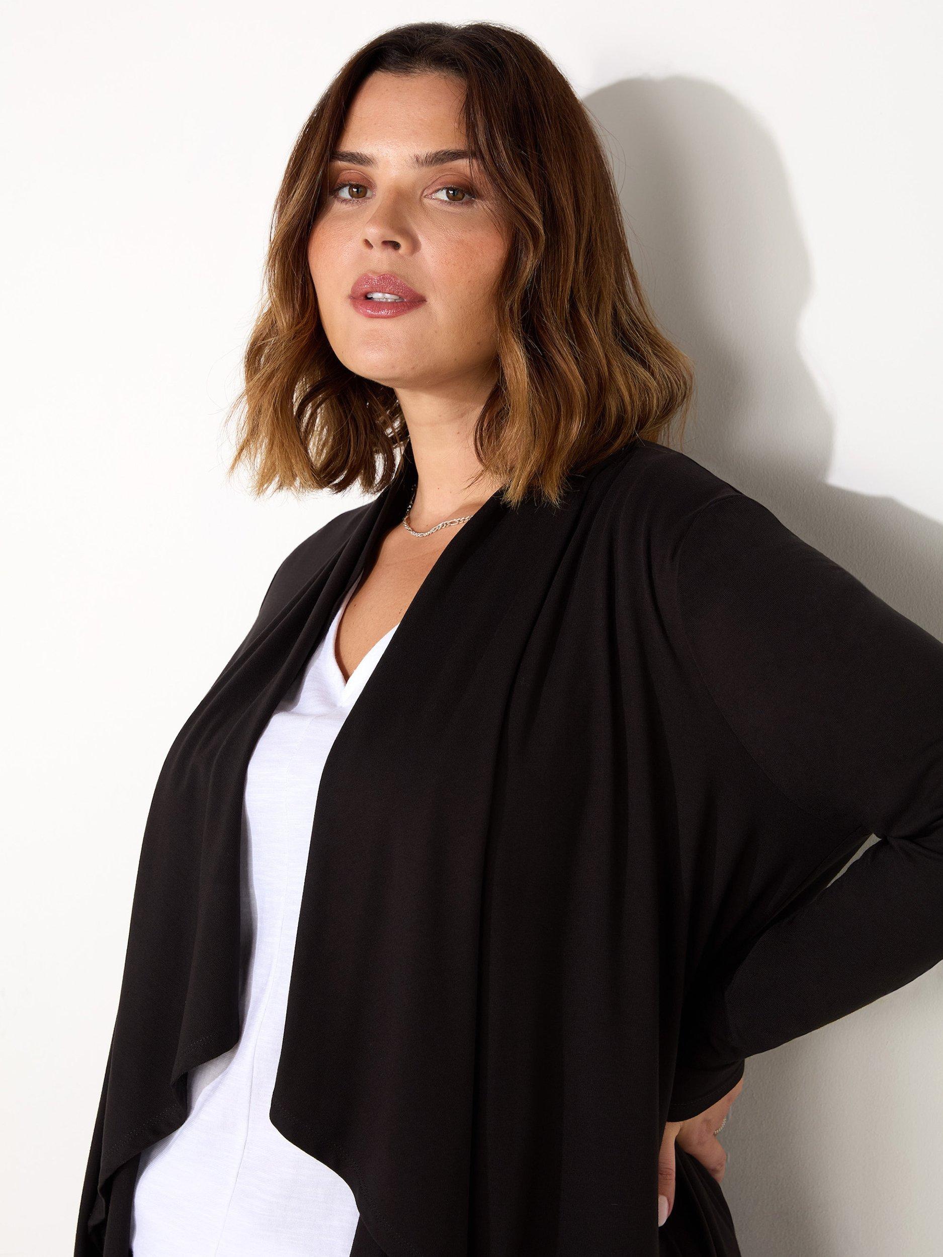 Product image 3 of 4, which shows Live Unlimited Curve Waterfall Longline Cardigan, Black, 12R