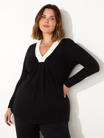 Live Unlimited Curve Contrast Neck Jersey Top, Black, Black