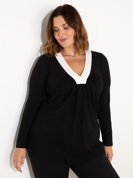Live Unlimited Curve Contrast Neck Jersey Top, Black - view 2, Black