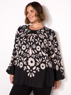 Live Unlimited Curve Graphic Floral Top, Black/Multi, Black/Multi