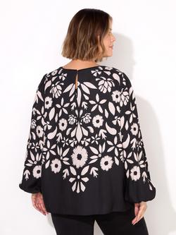 Live Unlimited Curve Graphic Floral Top, Black/Multi - view 2, Black/Multi