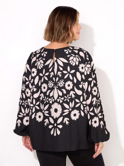Live Unlimited Curve Graphic Floral Top, Black/Multi - view 2, Black/Multi
