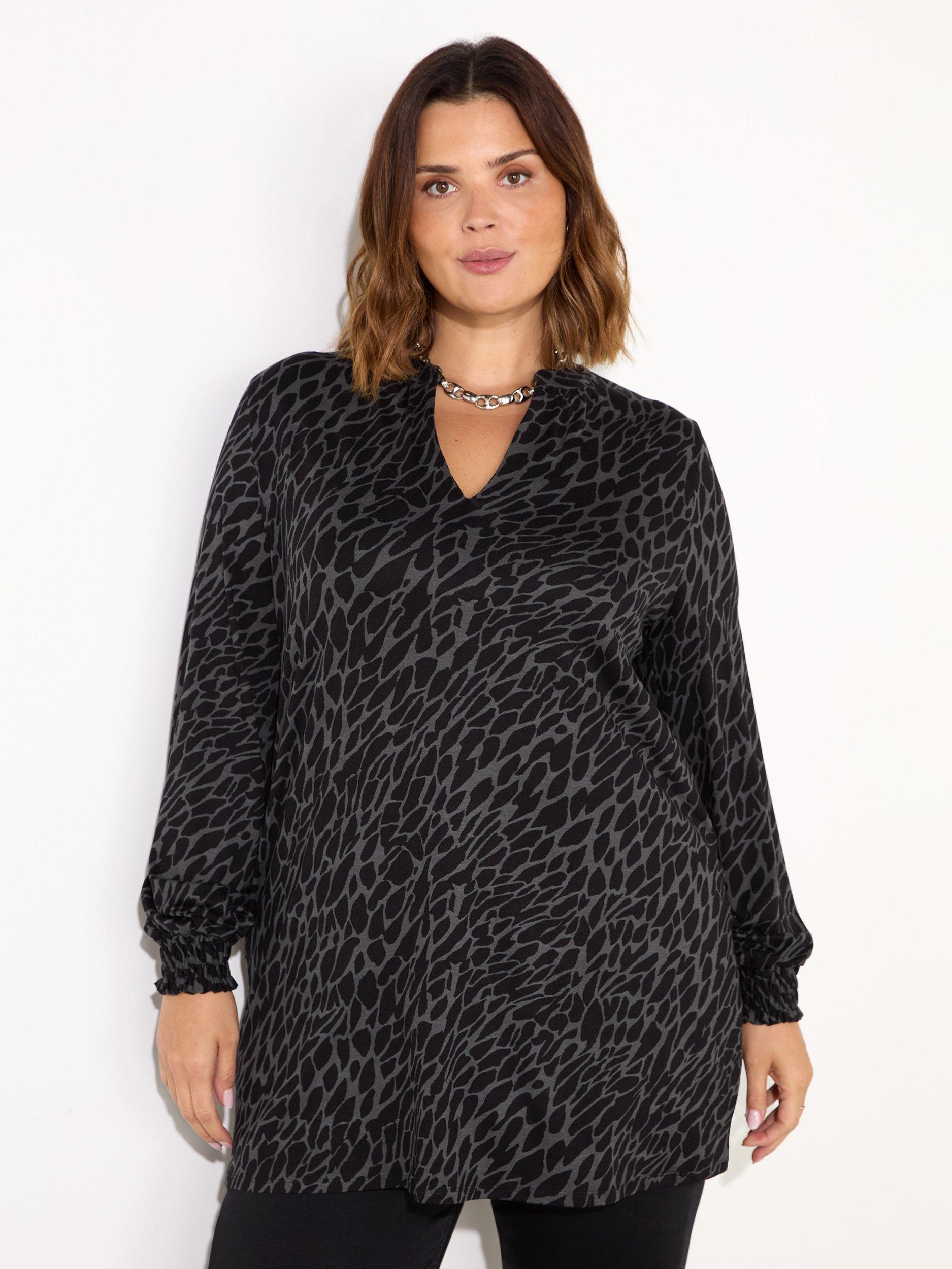 Live Unlimited Petite Curve Snake Print Jersey Tunic Top, Grey