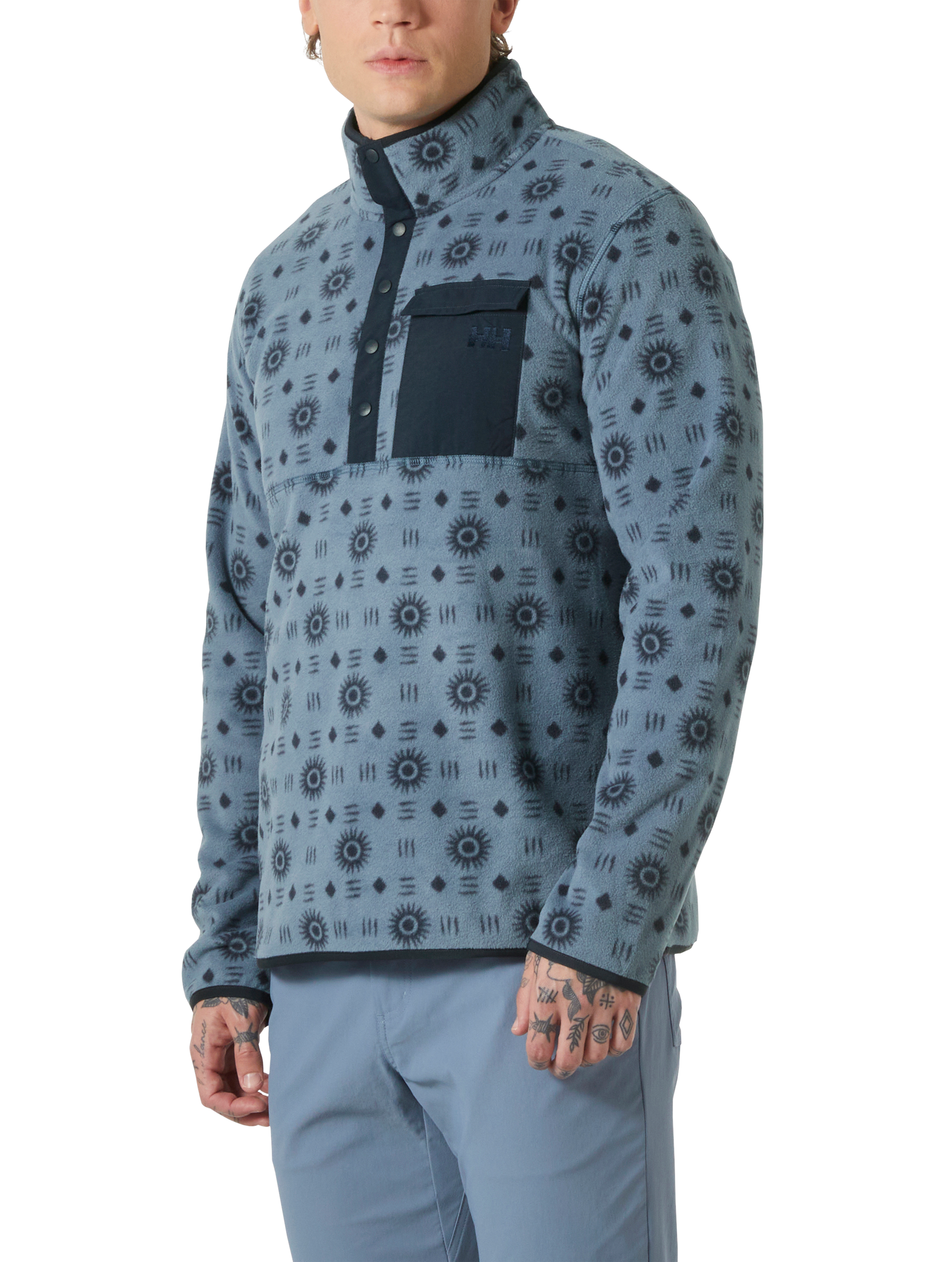 Product image 1 of 3, which shows Helly Hansen Men's Maridalen Printed Fleece, Blue Navy, L