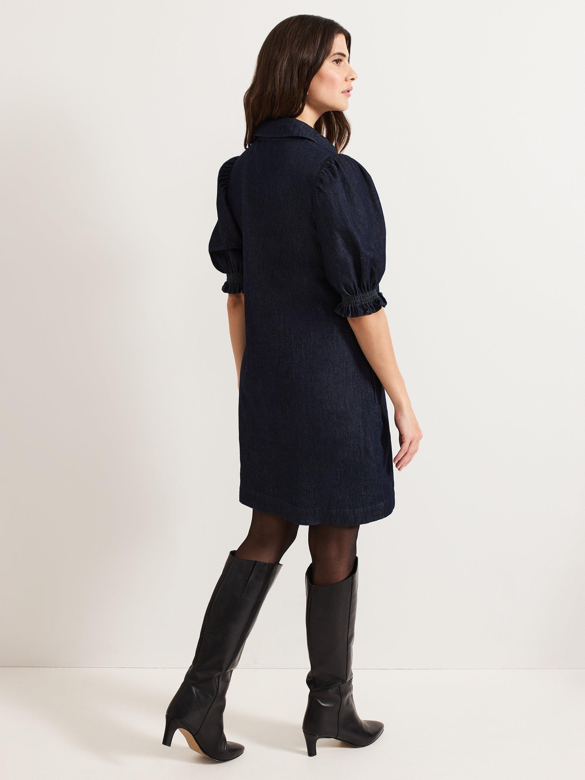 Product image 2 of 7, which shows Phase Eight Candice Denim Scallop Dress, Dark Blue, 8