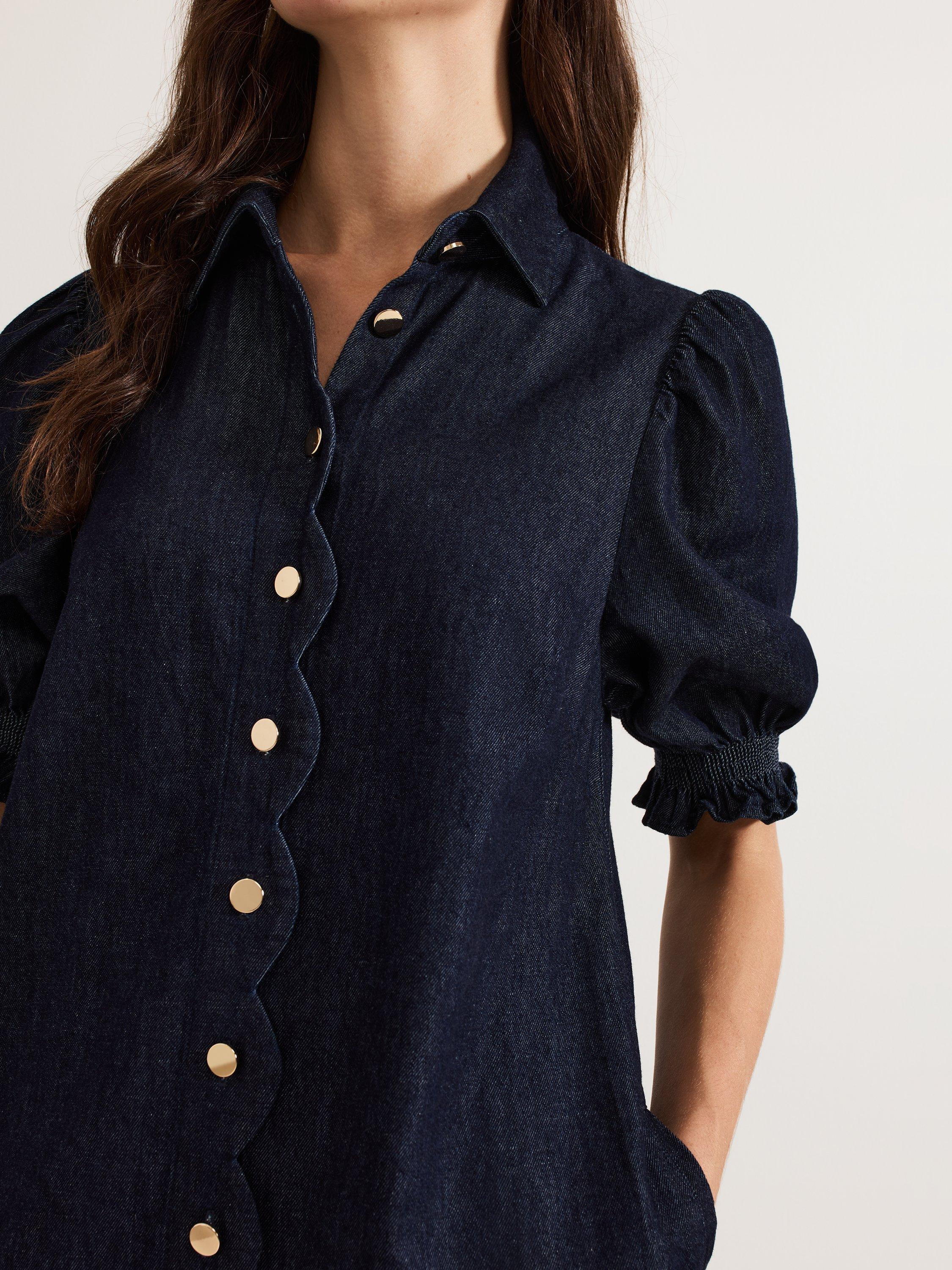 Product image 4 of 7, which shows Phase Eight Candice Denim Scallop Dress, Dark Blue, 8