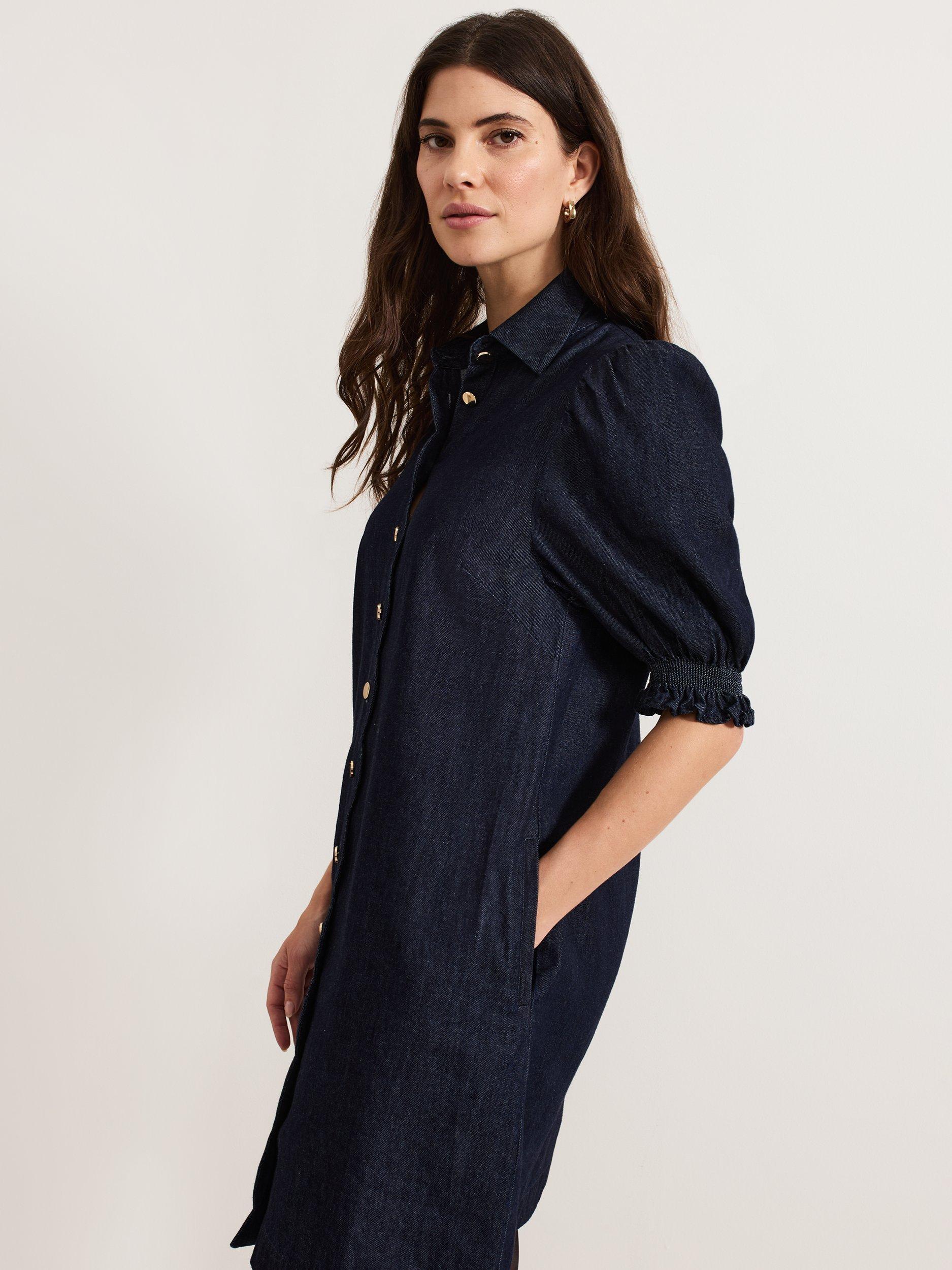 Product image 6 of 7, which shows Phase Eight Candice Denim Scallop Dress, Dark Blue, 8