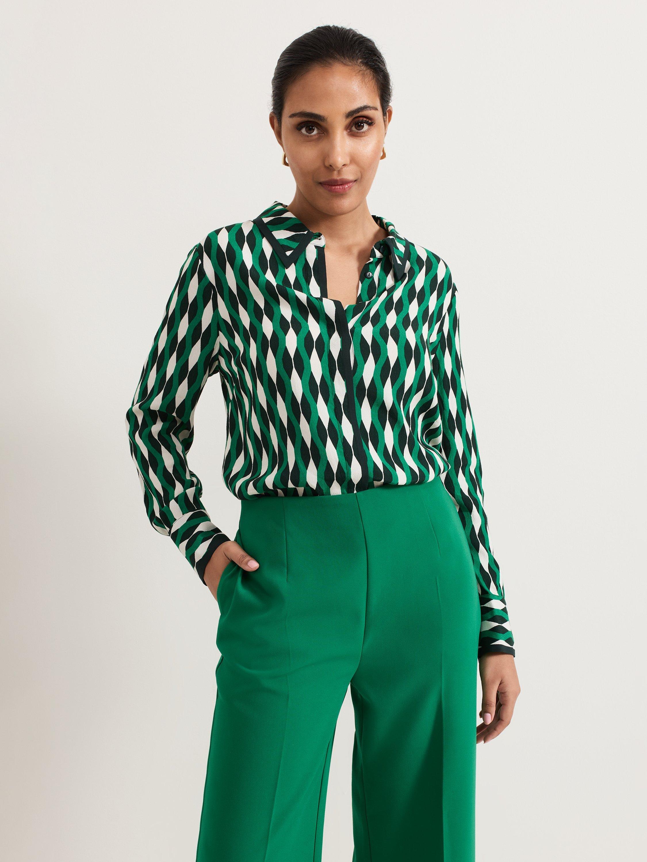 Phase Eight Petite Rita Geometric Shirt, Green/Multi