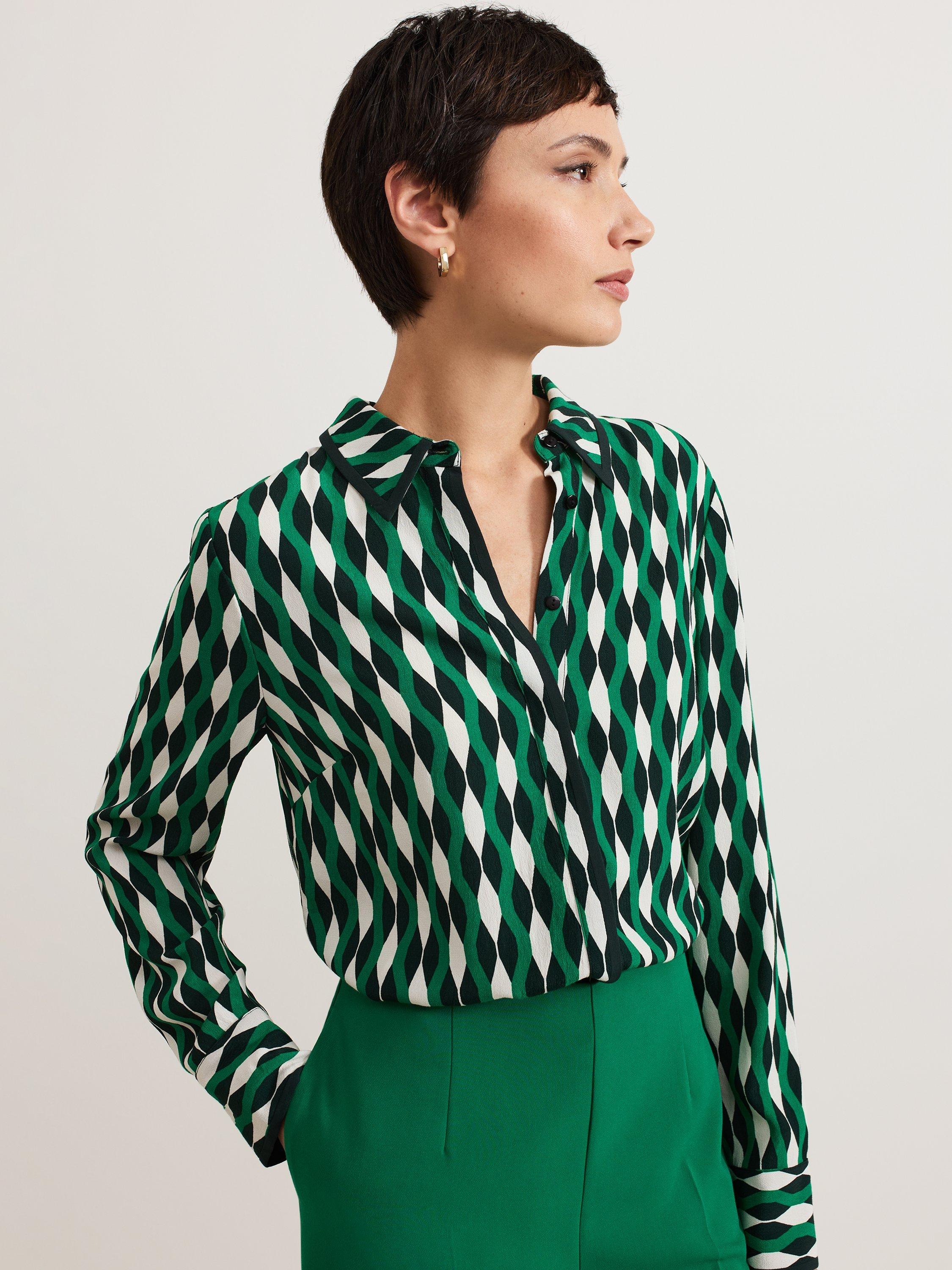 Phase Eight Rita Geometric Shirt, Green/Multi