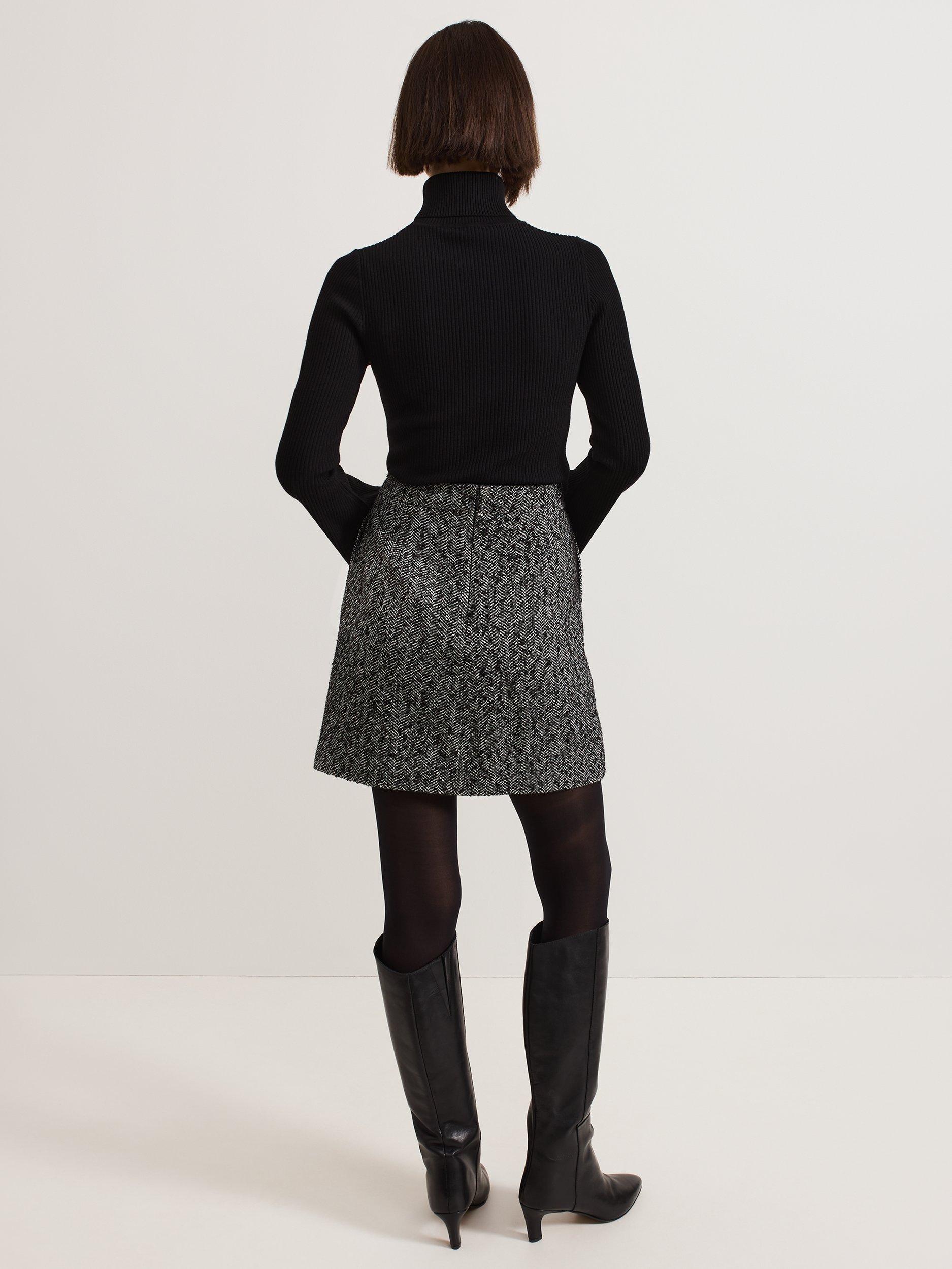 Product image 2 of 9, which shows Phase Eight Ayame Tweed Skirt, Black, 8