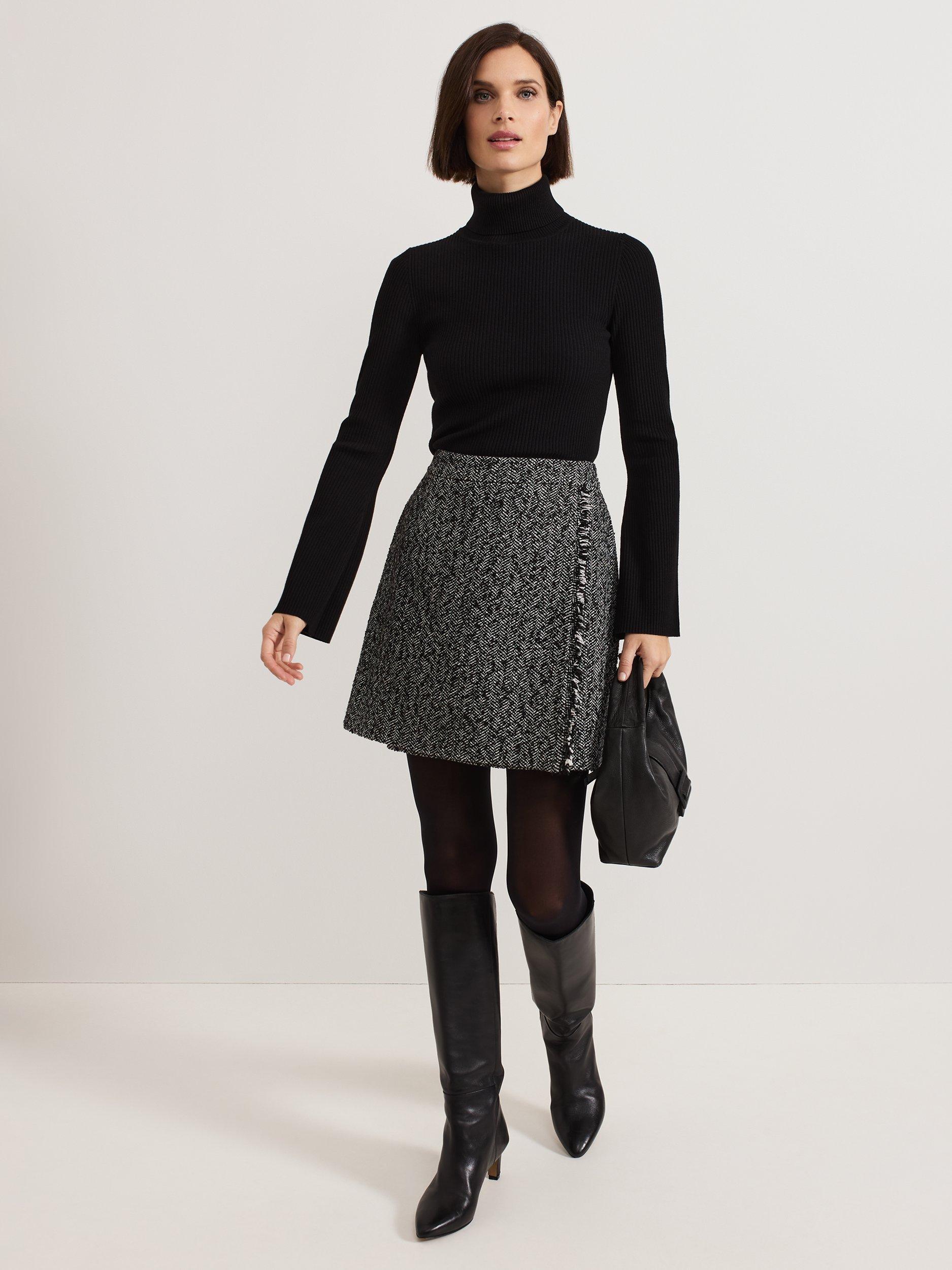Product image 3 of 9, which shows Phase Eight Ayame Tweed Skirt, Black, 8