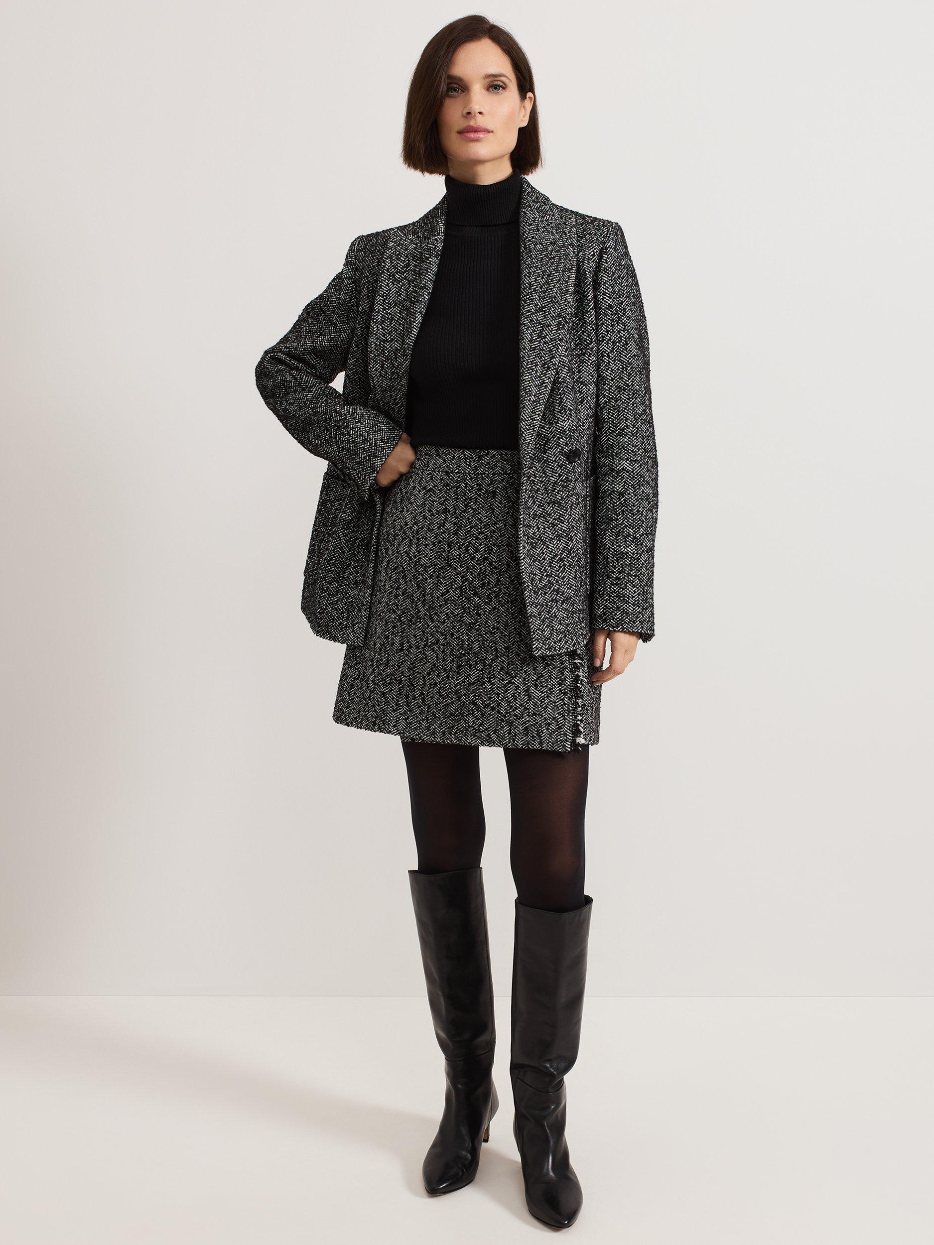 Product image 9 of 9, which shows Phase Eight Ayame Tweed Skirt, Black, 8