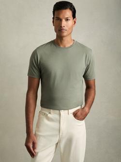 Reiss Bless Cotton Crew Neck T-Shirt, Dark Sage