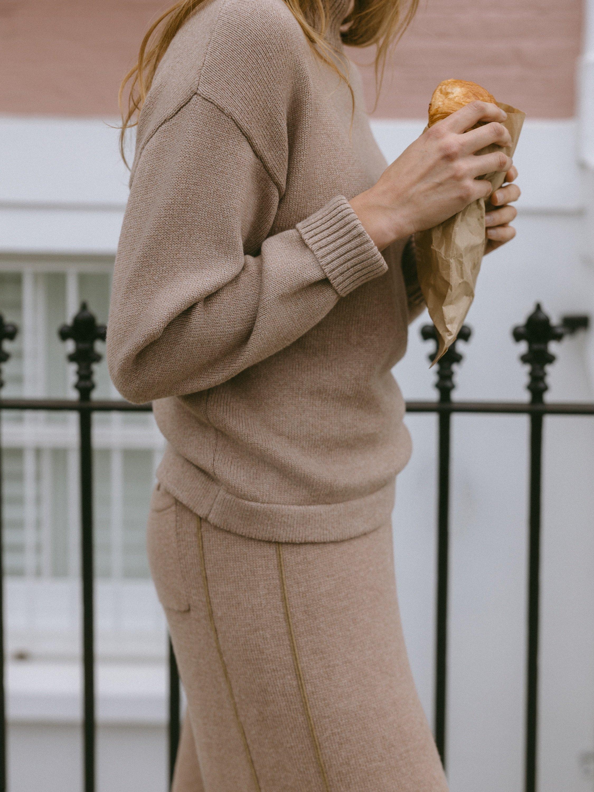 Product image 6 of 6, which shows Chelsea Peers Side Stripe Wide Leg Joggers, Camel, 18
