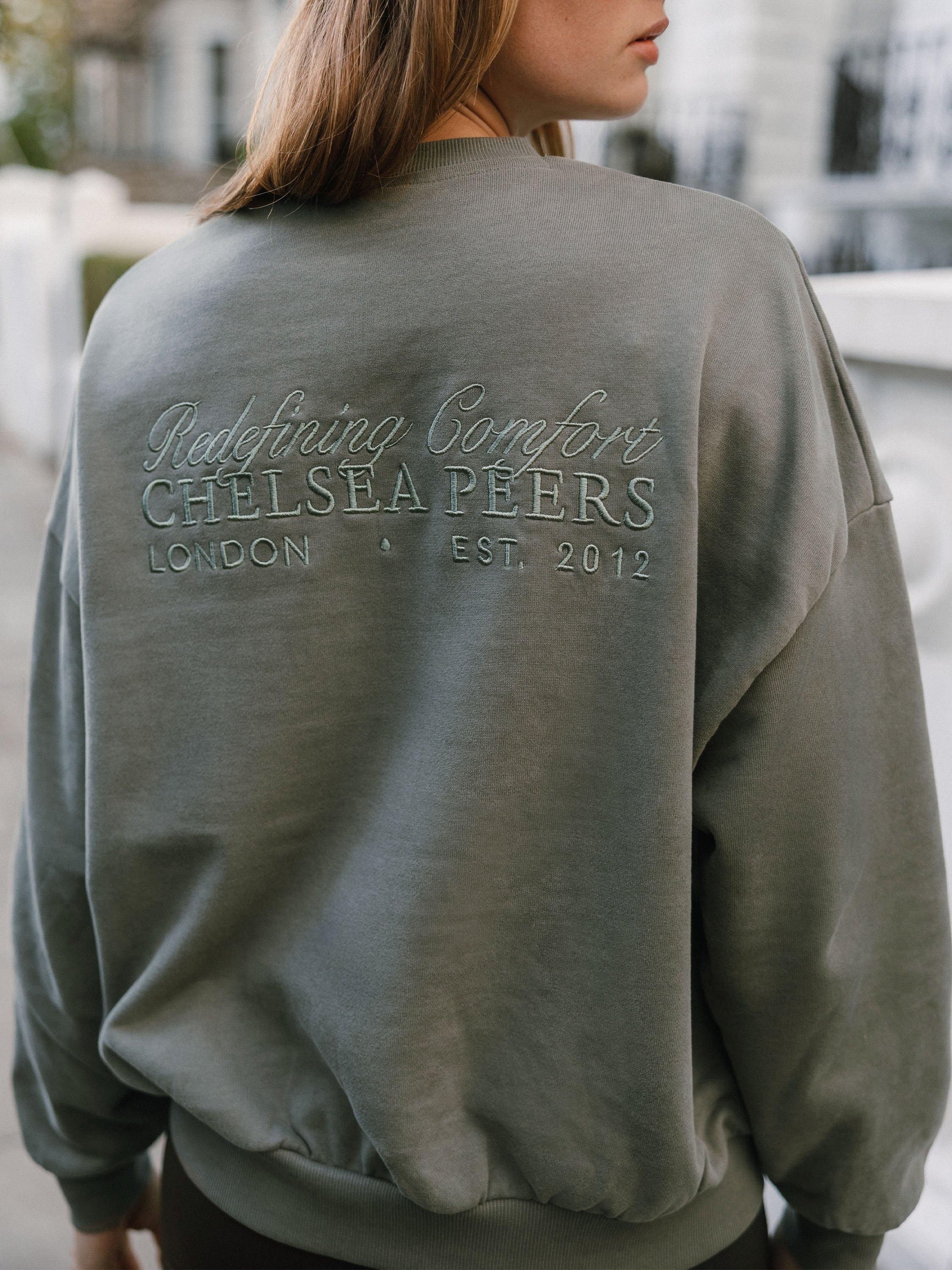 Product image 3 of 4, which shows Chelsea Peers Embroidered Back Organic Cotton Rich Sweatshirt, Green, 18