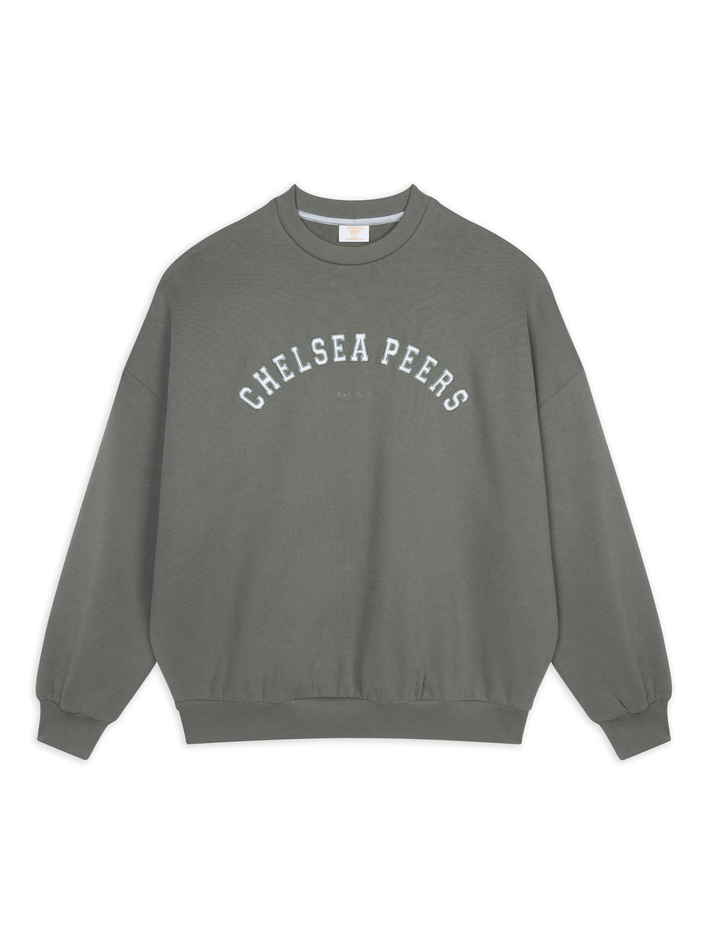 Product image 1 of 3, which shows Chelsea Peers Varsity Organic Cotton Rich Sweatshirt, Green, 6