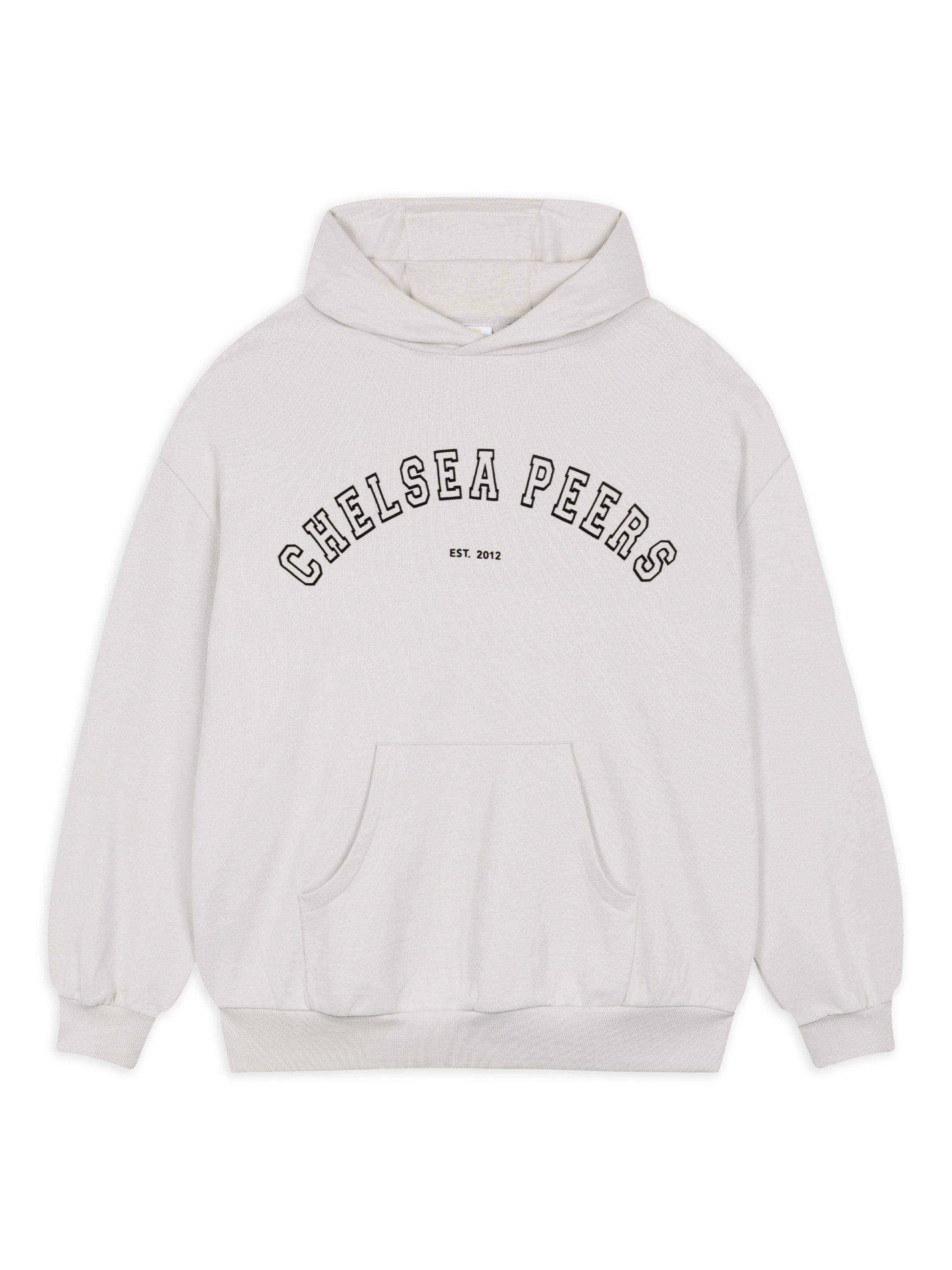 Product image 3 of 6, which shows Chelsea Peers Flocked Logo Organic Cotton Rich Hoodie, Beige, 18