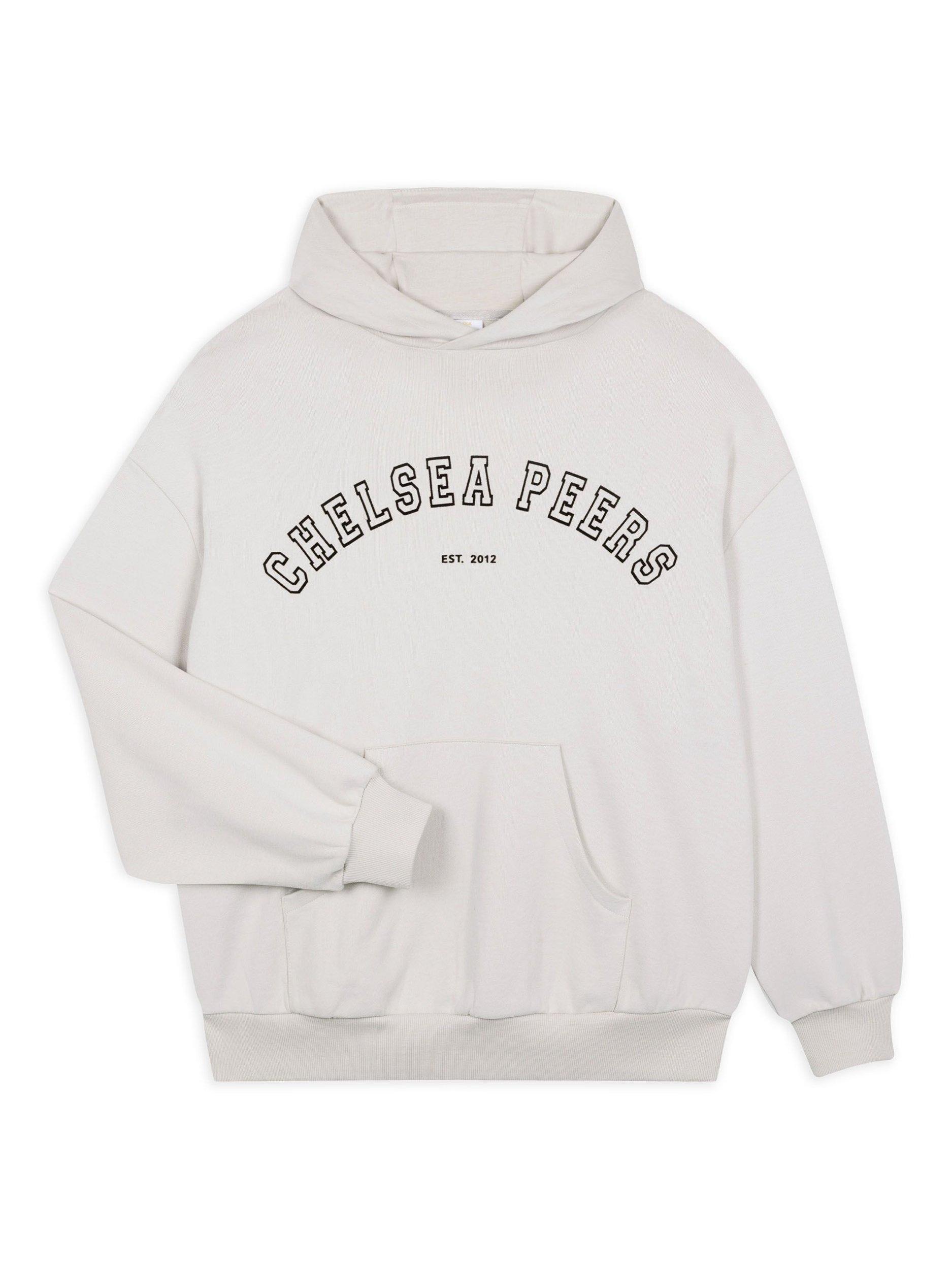 Product image 5 of 6, which shows Chelsea Peers Flocked Logo Organic Cotton Rich Hoodie, Beige, 18
