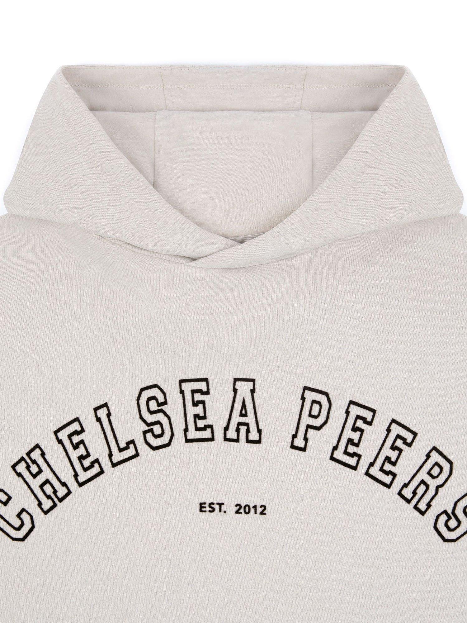 Product image 6 of 6, which shows Chelsea Peers Flocked Logo Organic Cotton Rich Hoodie, Beige, 18