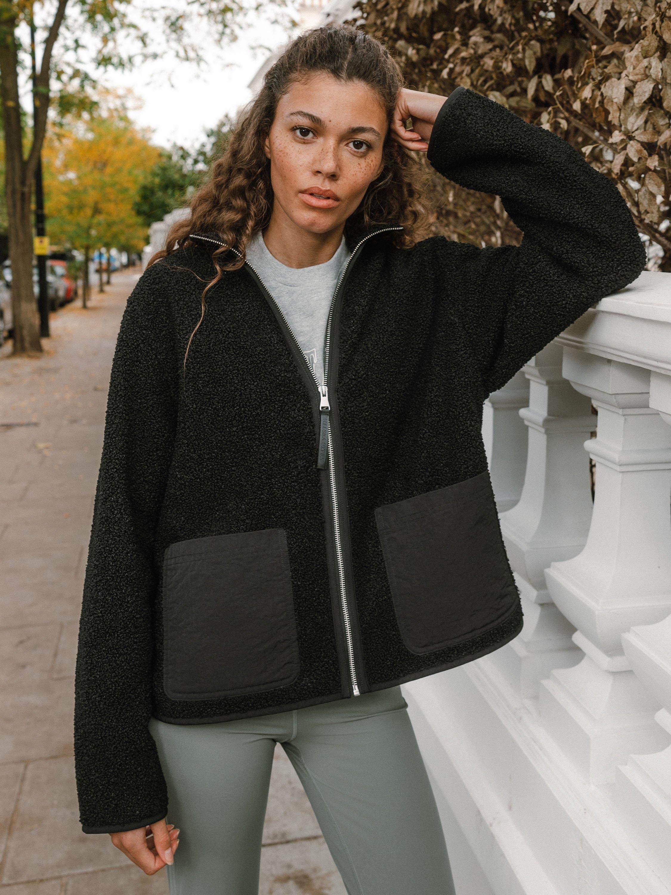 Product image 1 of 6, which shows Chelsea Peers Borg Zip Fleece Jacket, Black, 6