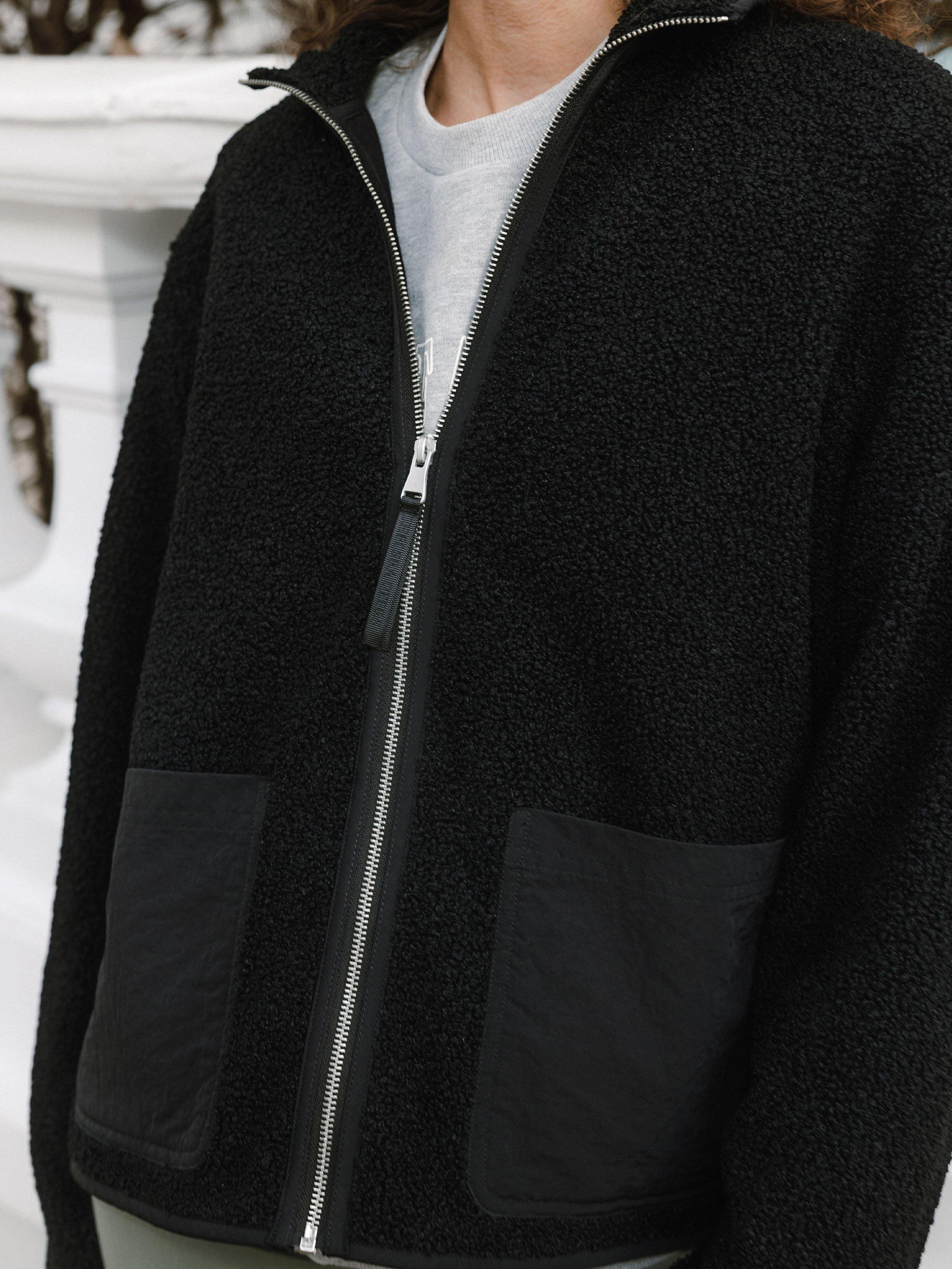 Product image 3 of 6, which shows Chelsea Peers Borg Zip Fleece Jacket, Black, 6