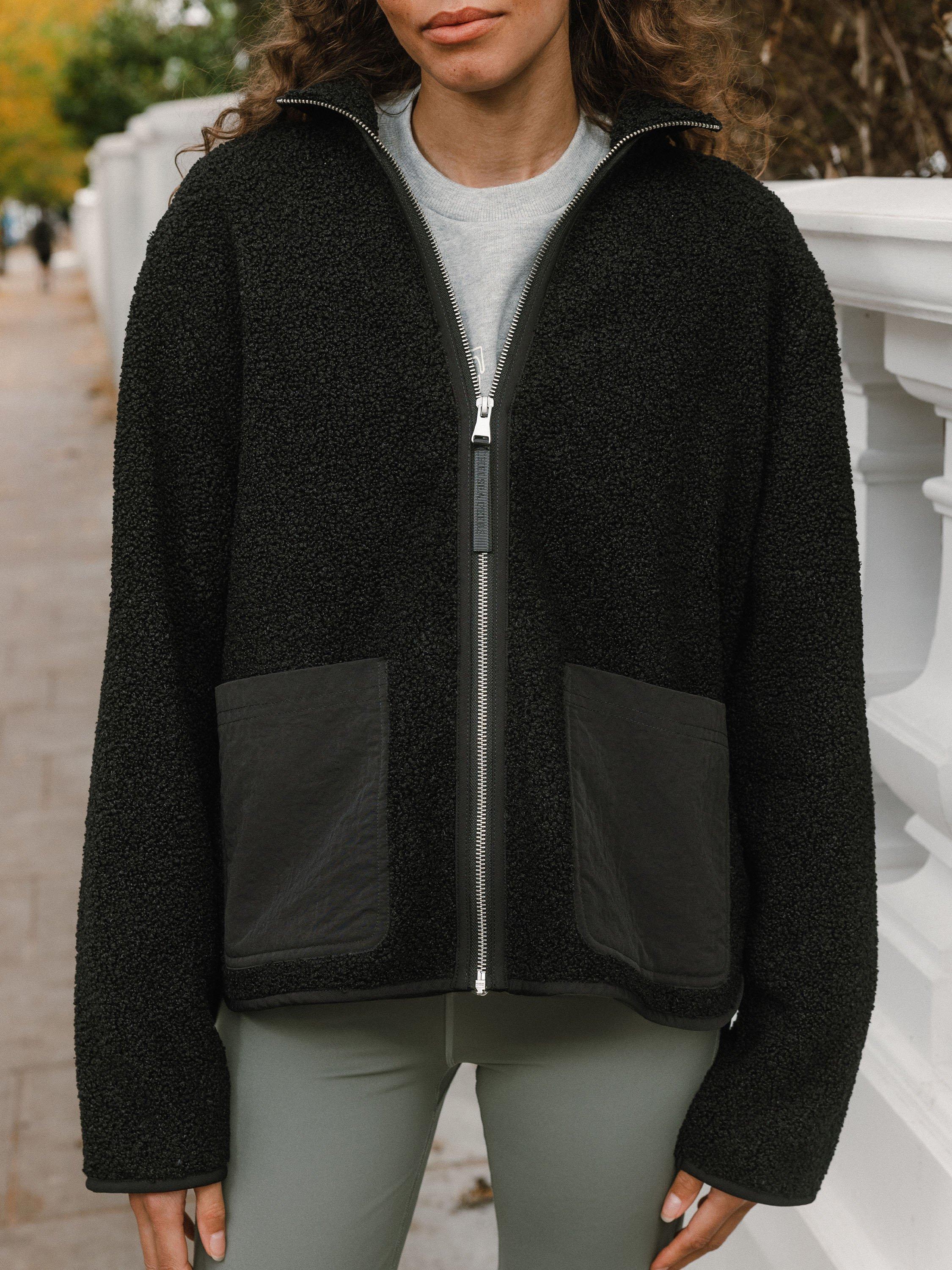 Product image 5 of 6, which shows Chelsea Peers Borg Zip Fleece Jacket, Black, 6