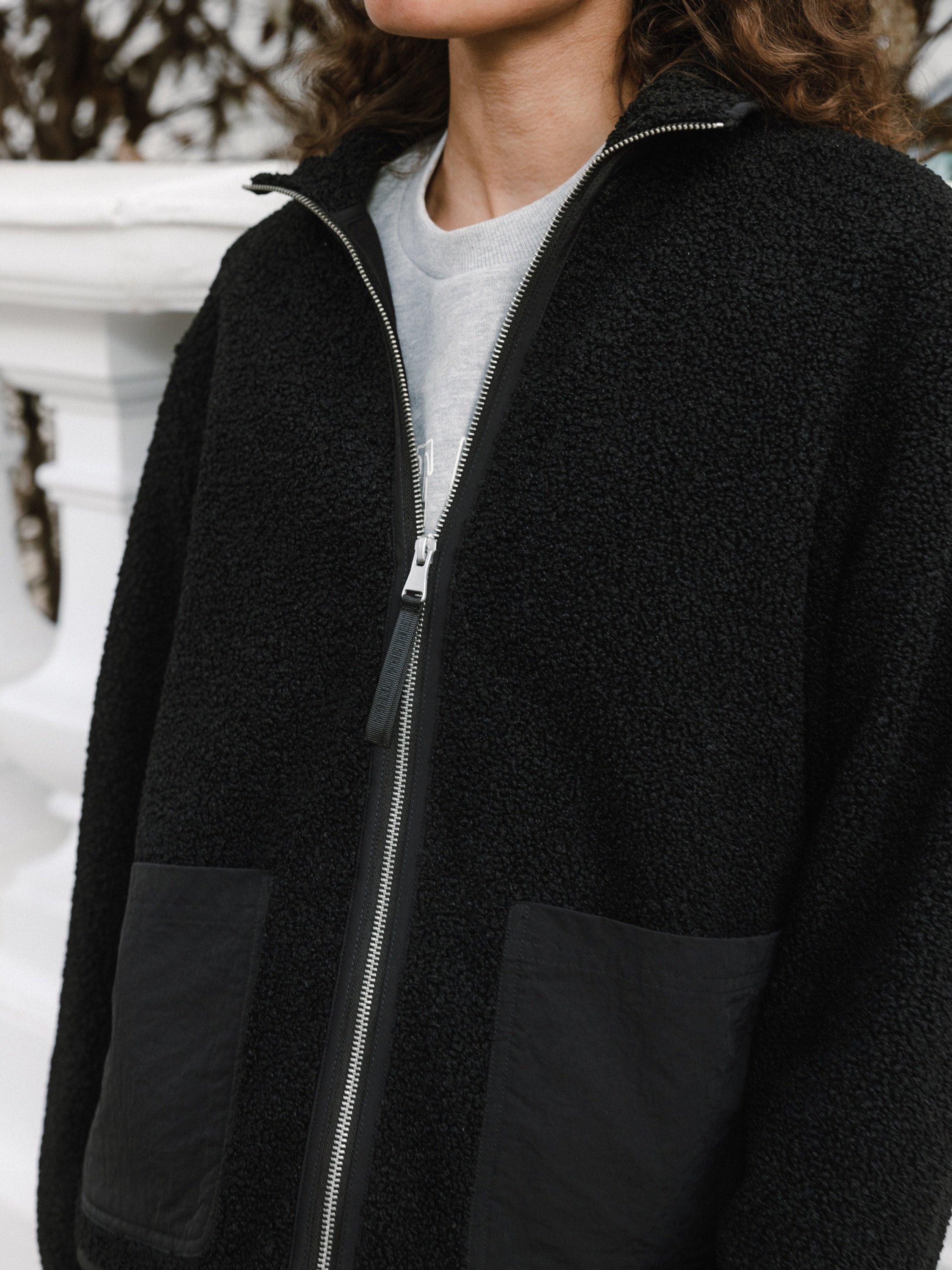 Product image 6 of 6, which shows Chelsea Peers Borg Zip Fleece Jacket, Black, 6