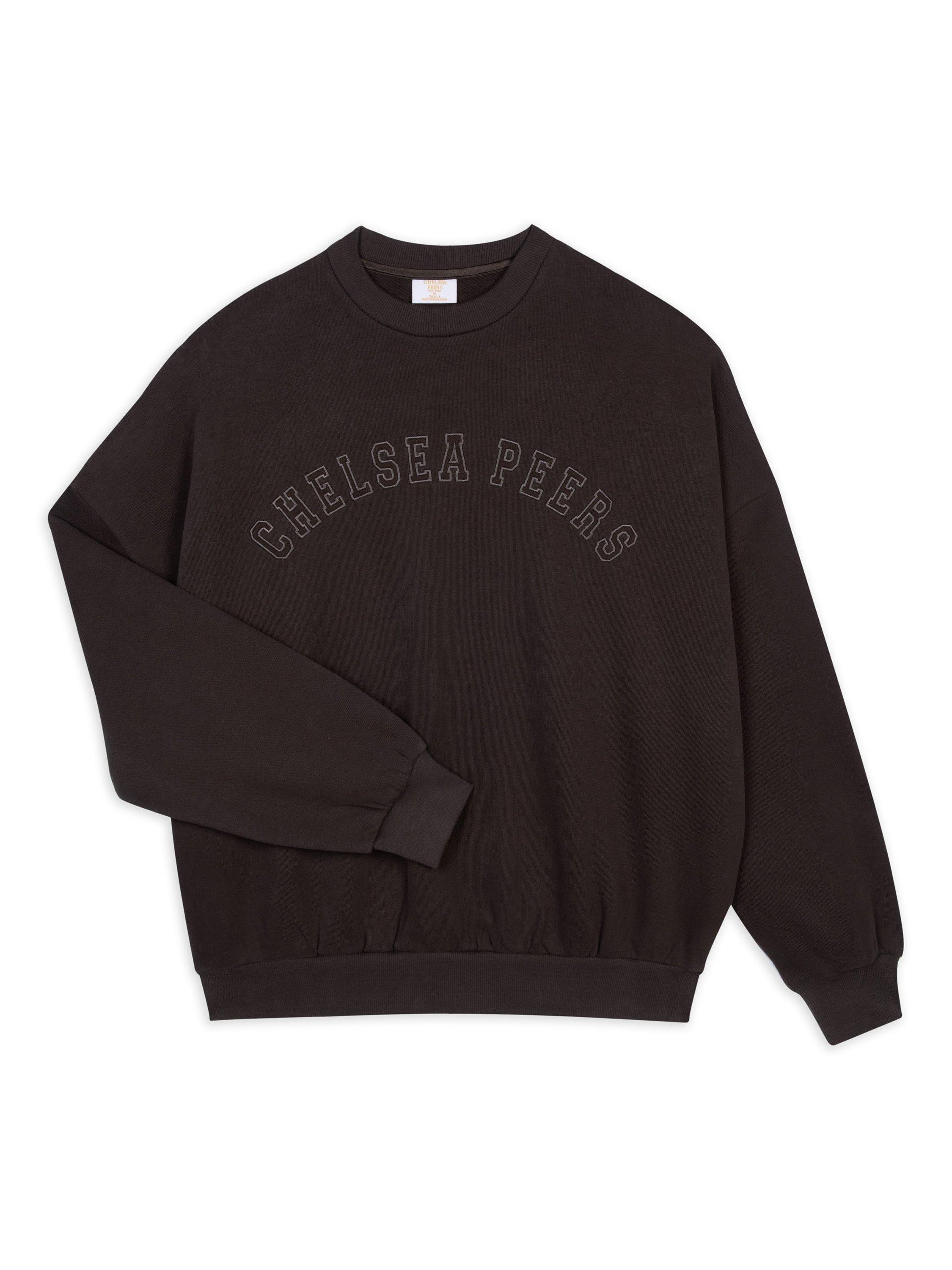 Product image 2 of 3, which shows Chelsea Peers Varsity Organic Cotton Rich Sweatshirt, Dark Brown, 6
