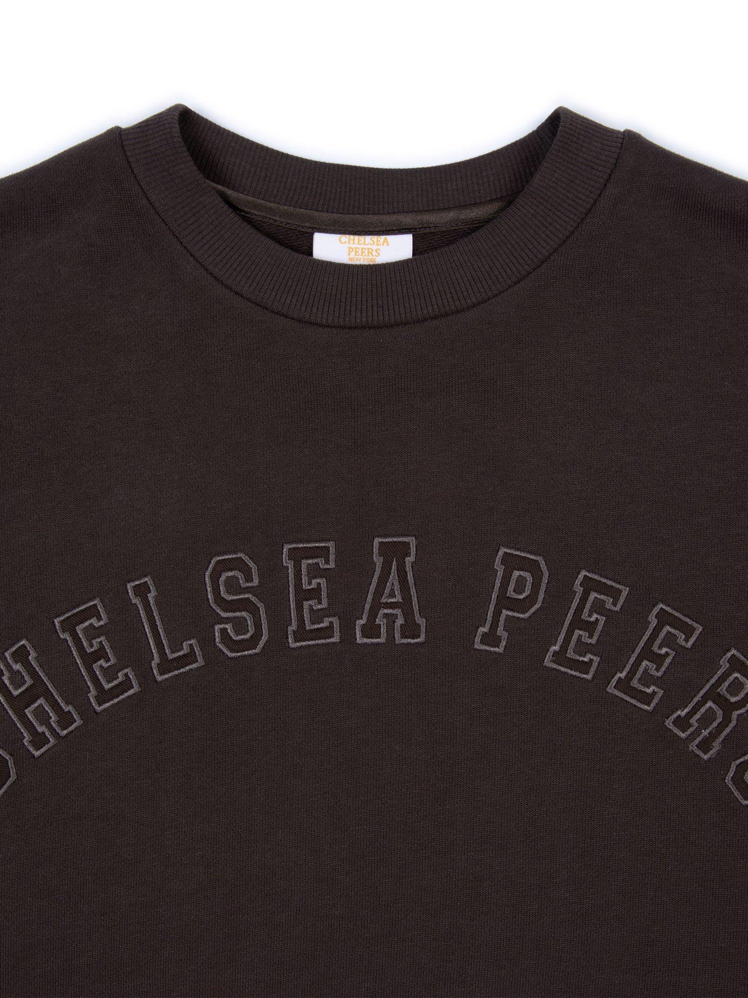 Product image 3 of 3, which shows Chelsea Peers Varsity Organic Cotton Rich Sweatshirt, Dark Brown, 6