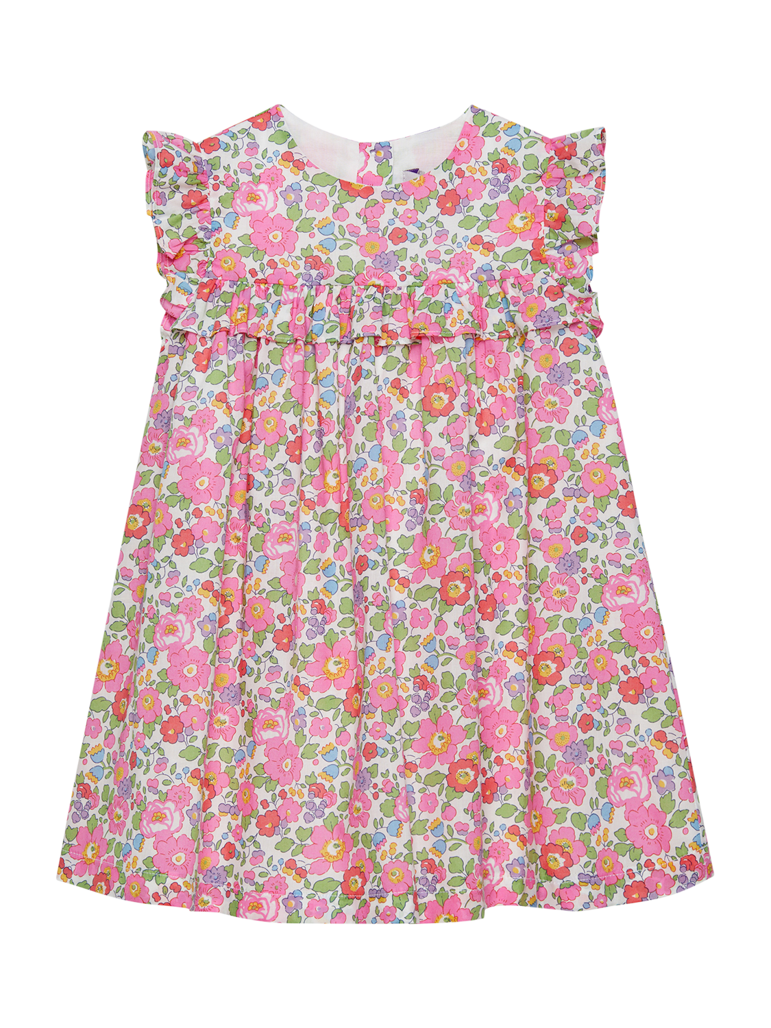 Product image 1 of 3, which shows Trotters Baby Betsy Cotton Ruffle Dress, Pink/Multi, 3-6 months