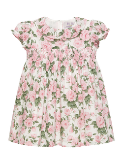 Trotters Baby Carline Cotton Rose Print Smocked Dress, Pink/Multi, Pink/Multi