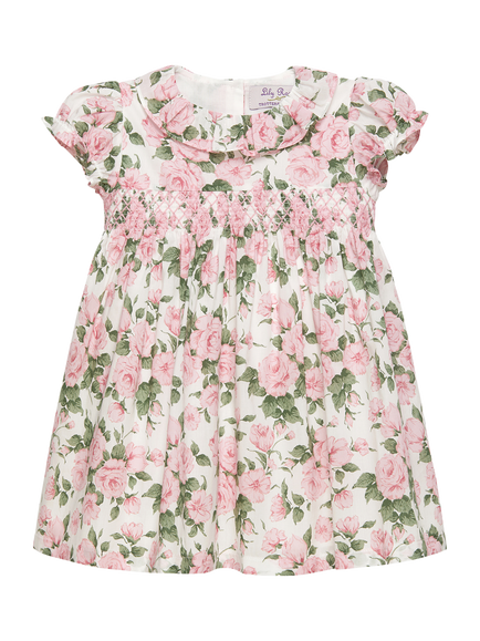Trotters Baby Carline Cotton Rose Print Smocked Dress, Pink/Multi, Pink/Multi