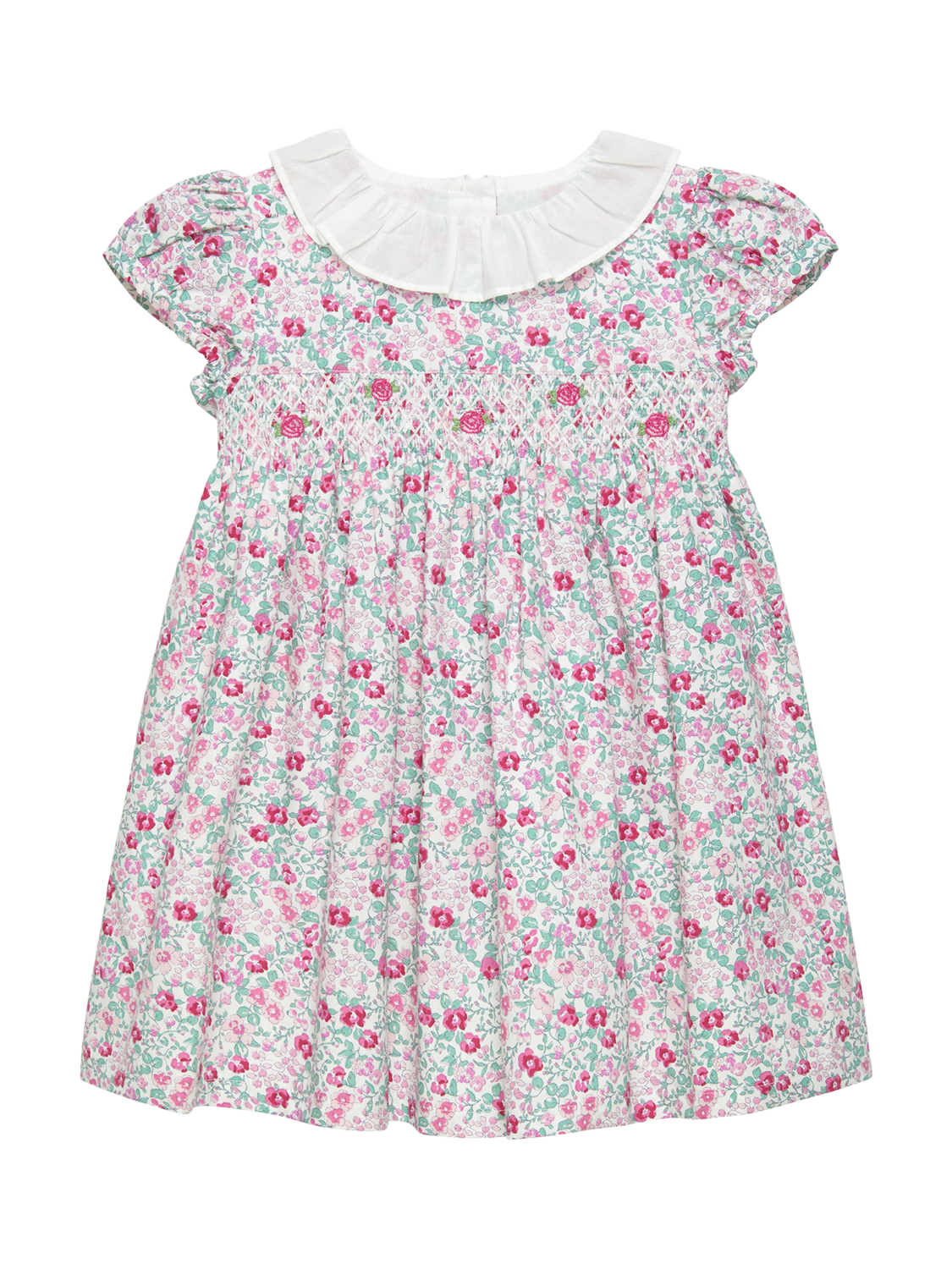 Product image 1 of 3, which shows Trotters Baby Catherine Smocked Dress, Pink/Multi, 3-6 months
