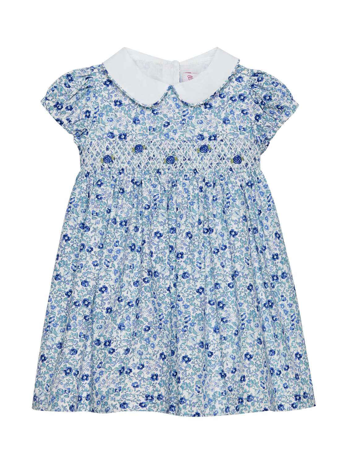Product image 1 of 3, which shows Trotters Baby Catherine Smocked Cotton Dress, Blue/Multi, 3-6 months