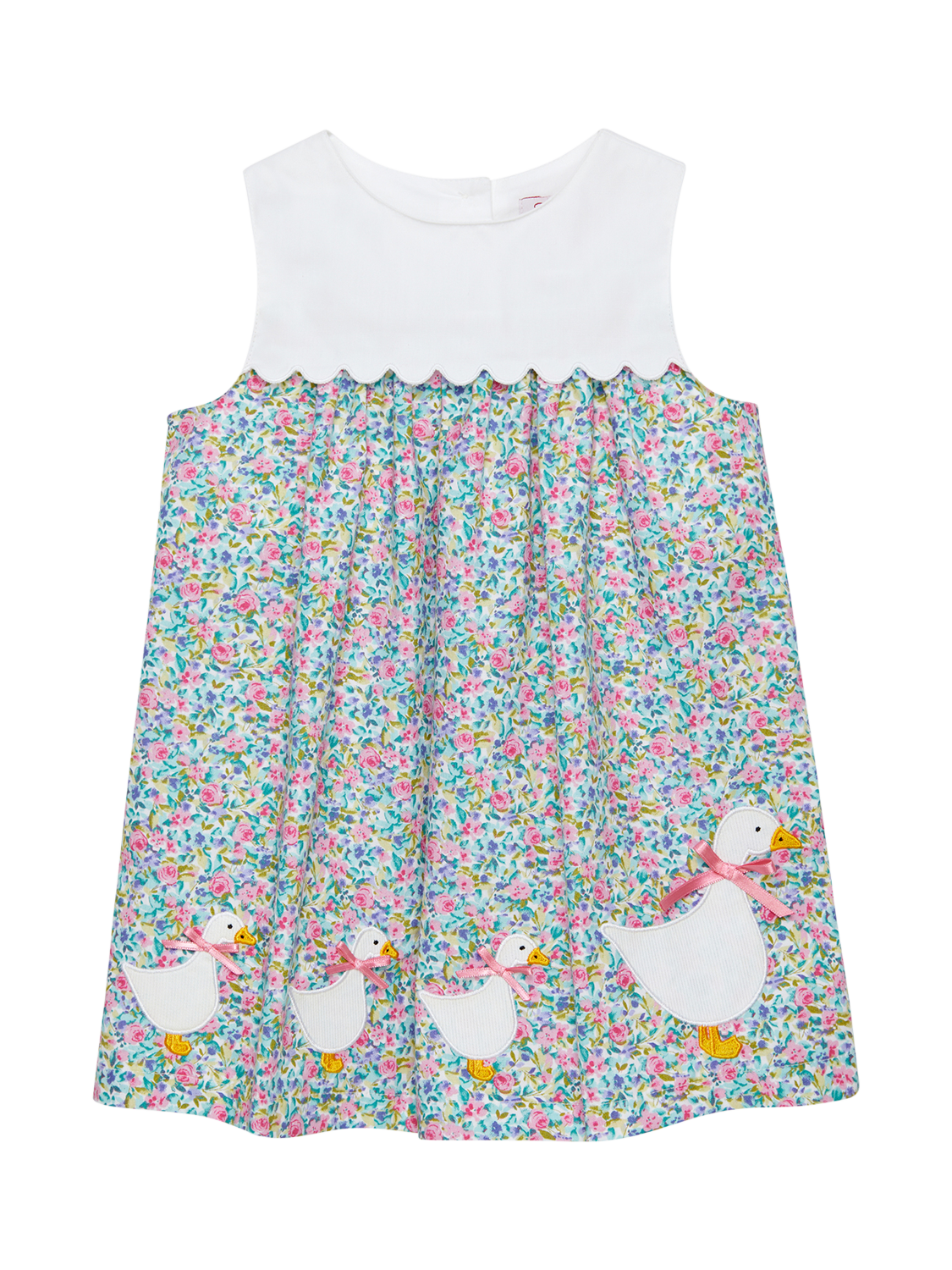 Product image 1 of 3, which shows Trotters Baby Lillian Duck Cotton Floral A-Line Dress, Multi, 3-6 months