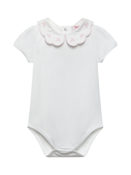 Trotters Baby Ava Embroidered Collar Bodysuit, White/Pink, White/Pink