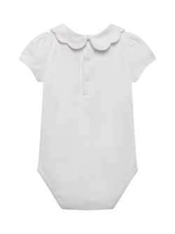 Trotters Baby Ava Embroidered Collar Bodysuit, White/Pink - view 2, White/Pink