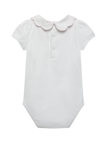 Trotters Baby Ava Embroidered Collar Bodysuit, White/Pink - view 2, White/Pink