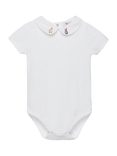 Trotters Baby Duck and Bunny Embroidered Short Sleeve Bodysuit, White
