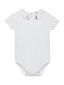 Trotters Baby Duck and Bunny Embroidered Short Sleeve Bodysuit, White, White