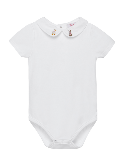 Trotters Baby Duck and Bunny Embroidered Short Sleeve Bodysuit, White, White