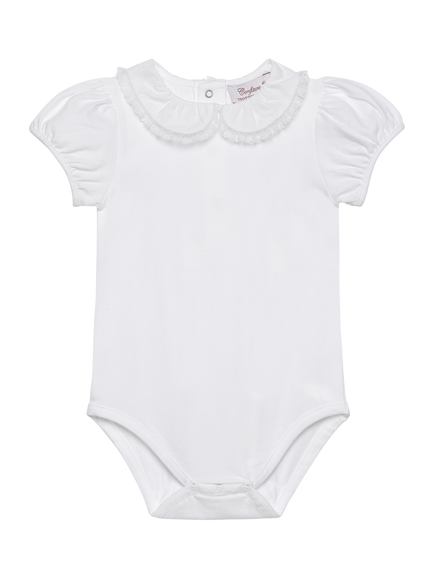 Trotters Baby Evelyn Cotton Trim Bodysuit, White - view 2, White