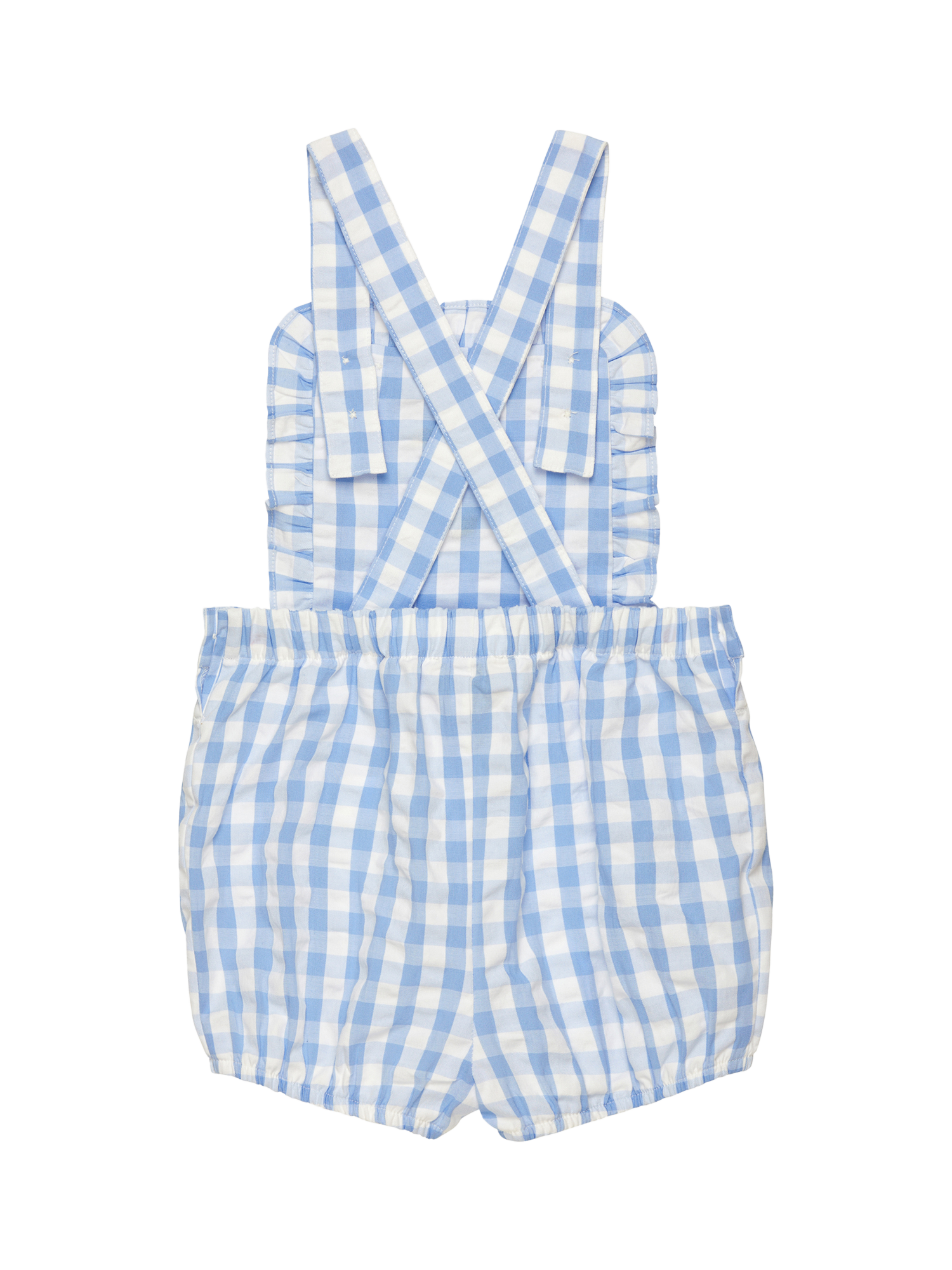 Product image 2 of 3, which shows Trotters Baby Duck Gingham Bib Shorts, Blue/Multi, 3-6 months