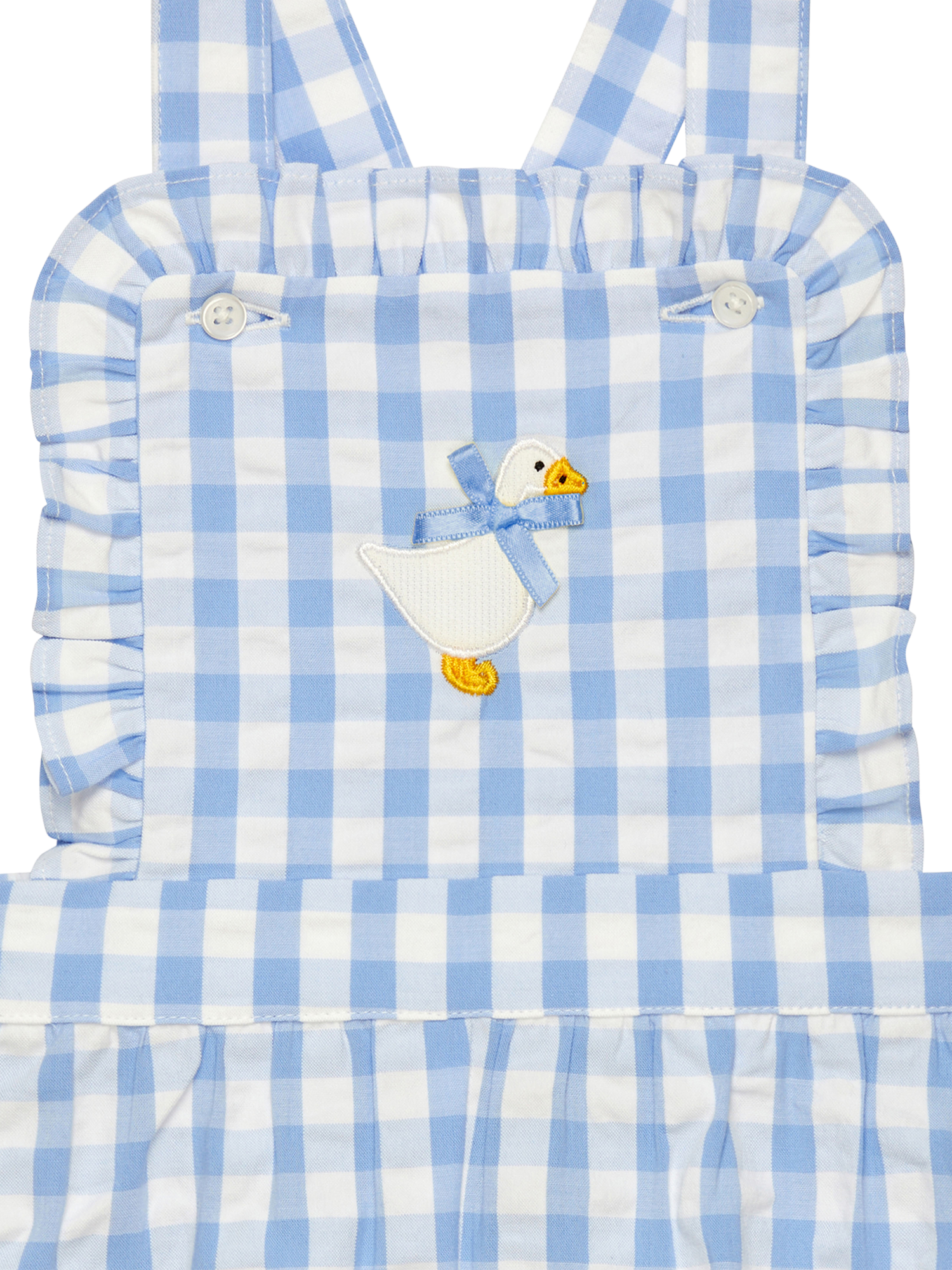 Product image 3 of 3, which shows Trotters Baby Duck Gingham Bib Shorts, Blue/Multi, 3-6 months