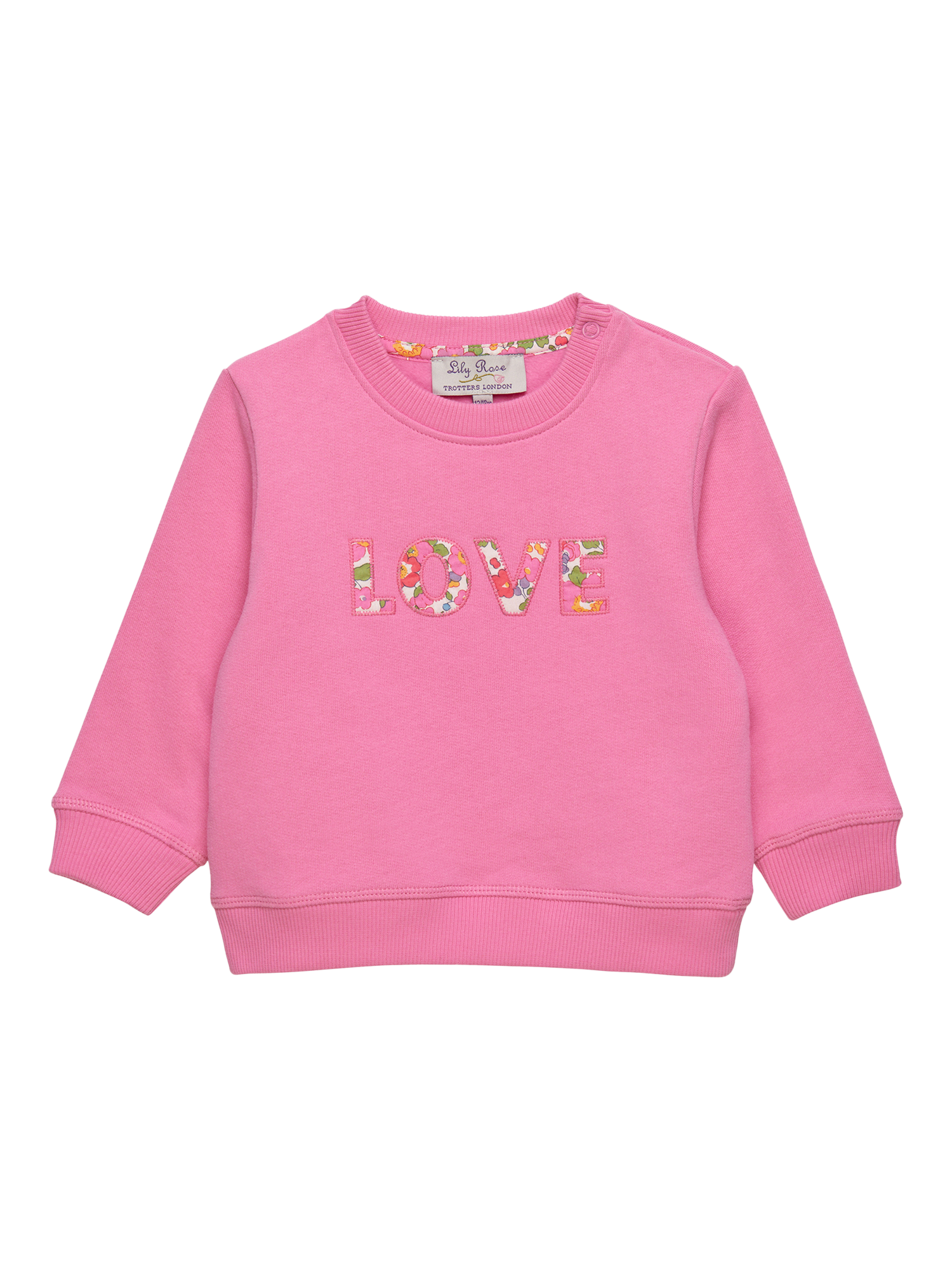 Product image 1 of 3, which shows Trotters Baby Betsy Print Love Sweatshirt, Pink/Multi, 3-6 months