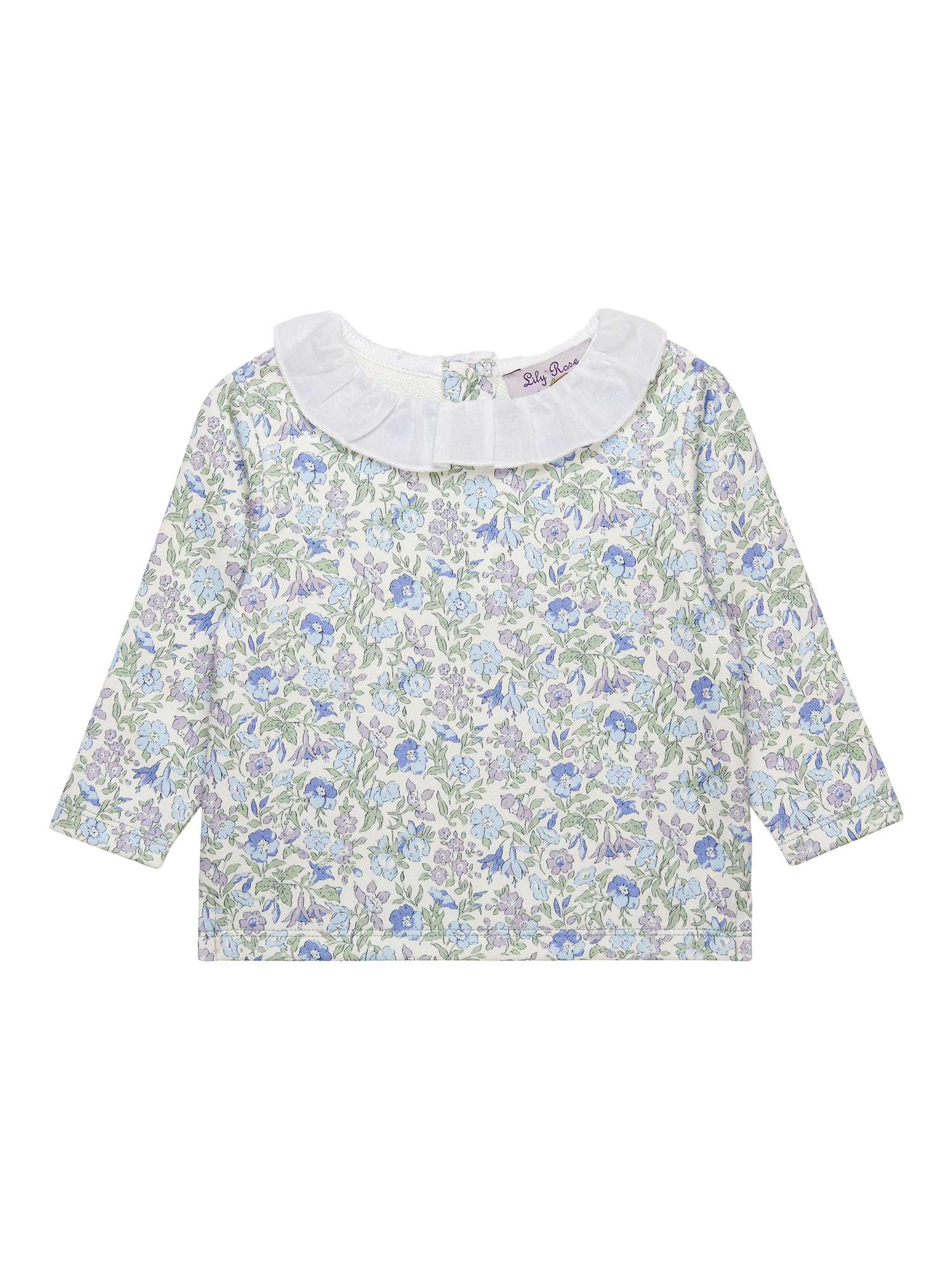 Product image 1 of 3, which shows Trotters Baby Bluebell Cotton Sweatshirt, Blue/Multi, 3-6 months