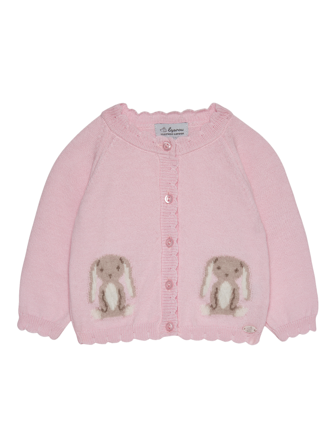 Product image 1 of 3, which shows Trotters Baby Bunny Wool Blend Cardigan, Pale Pink, Newborn
