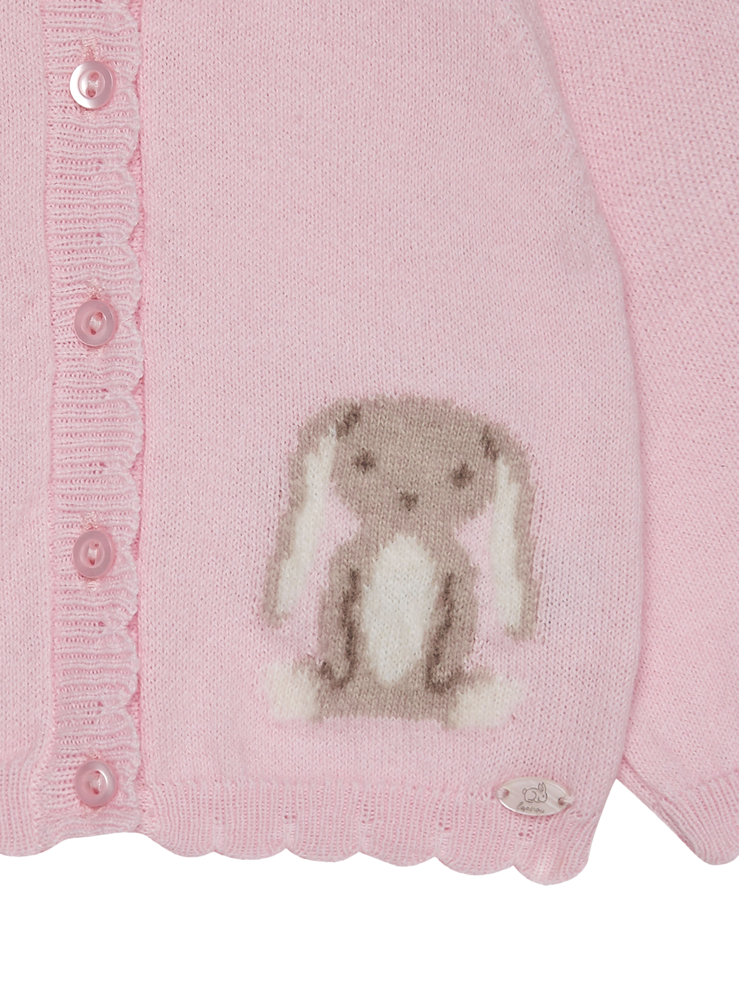 Product image 3 of 3, which shows Trotters Baby Bunny Wool Blend Cardigan, Pale Pink, Newborn