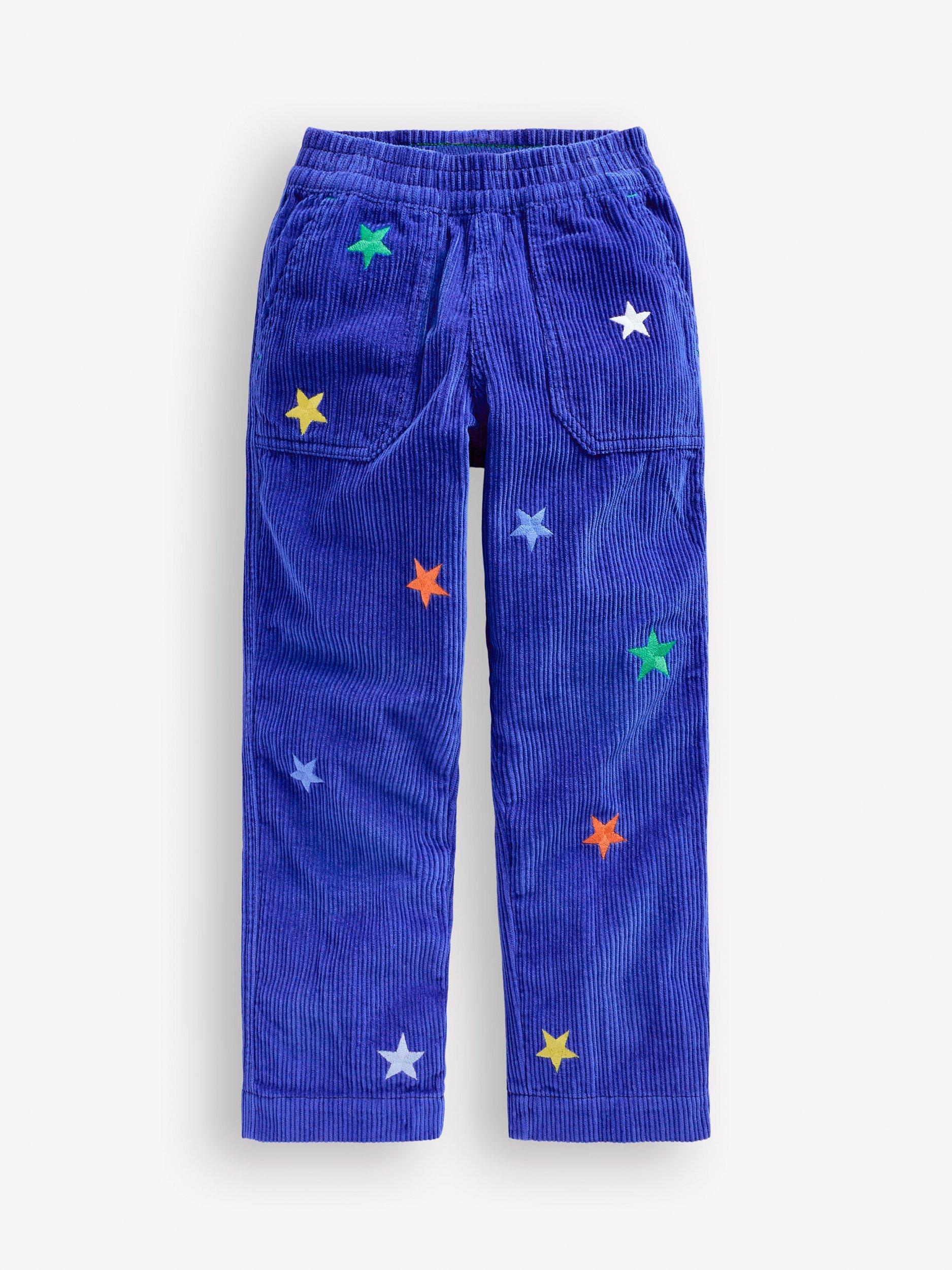 Mini Boden Kids' Pull-on Corduroy Trousers, Sapphire Blue Star